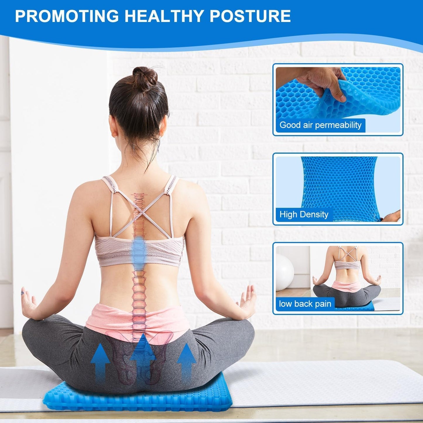 Gel Seat Cushions for Long Sitting with Handle,Seat Pads for Back Sciatica Tailbone Pain Pressure Relief with Non-Slip Cover,Chair Pads for Car Seat Driver,Office Desk,Wheelchair -Blue- 45 x 45cm