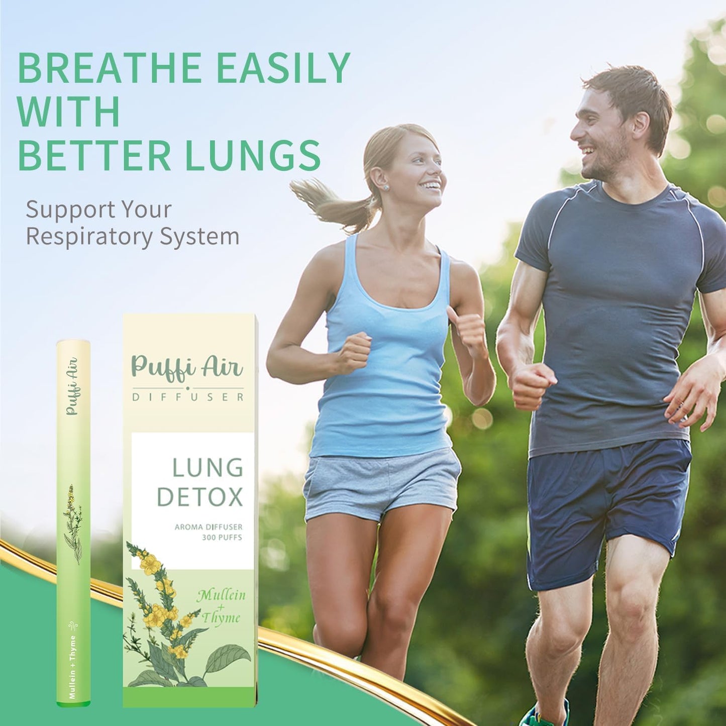 Herbal Diffuser Pen with Extracts of Mullein, Thyme and Mint for Lung Cleansing, Breathing Improvement, Oral Air Freshening and Quitting Bad Habit - 300 Uses (2-Pack)