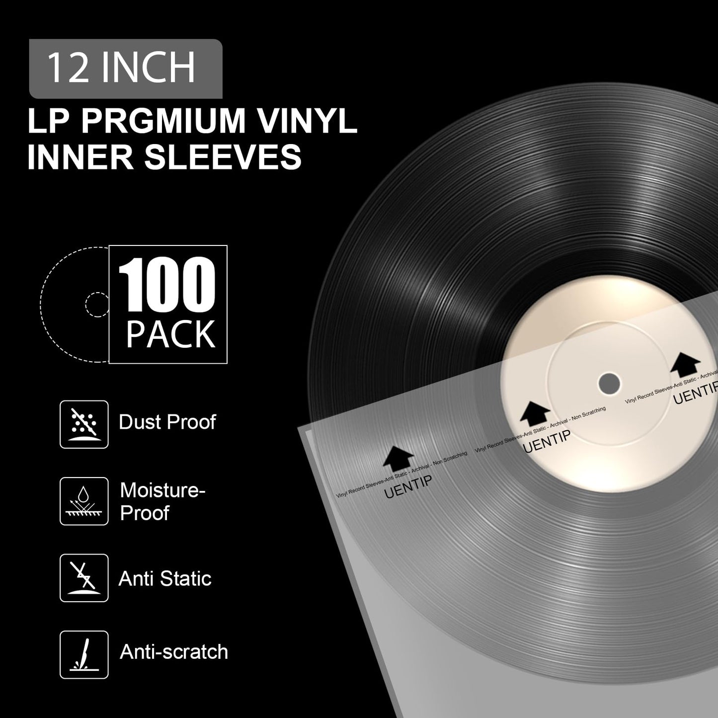 100 Vinyl Record Sleeves-Fits 12 Inch Single, Double, and Gatefold LPs - Protect Your Record Collection (Inner Sleeves-Square)