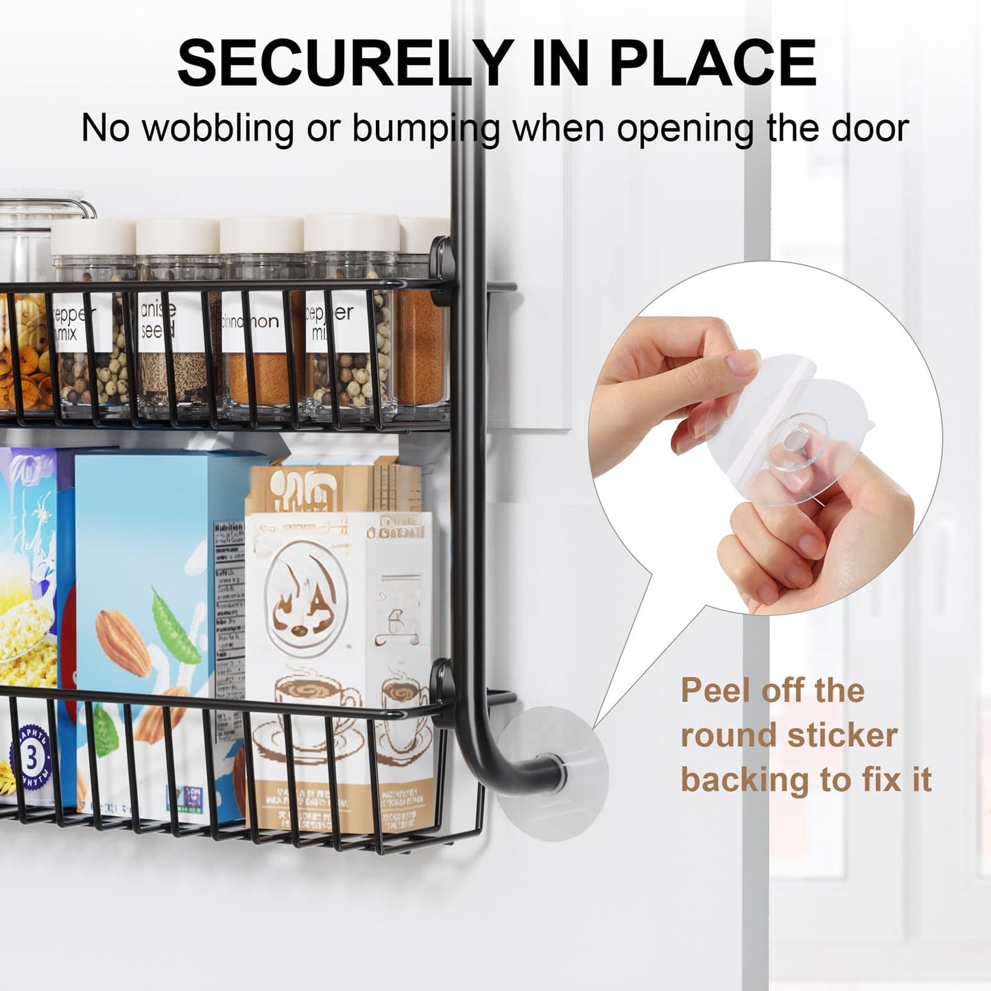 Delamu Over the Door Pantry Organizer, 6 Tier Pantry Organizers and Storage, Metal Cabinet Door Organizer, Hanging Spice Rack Shelves for Home & Kitchen, D4.65xW18xH50inch, Black