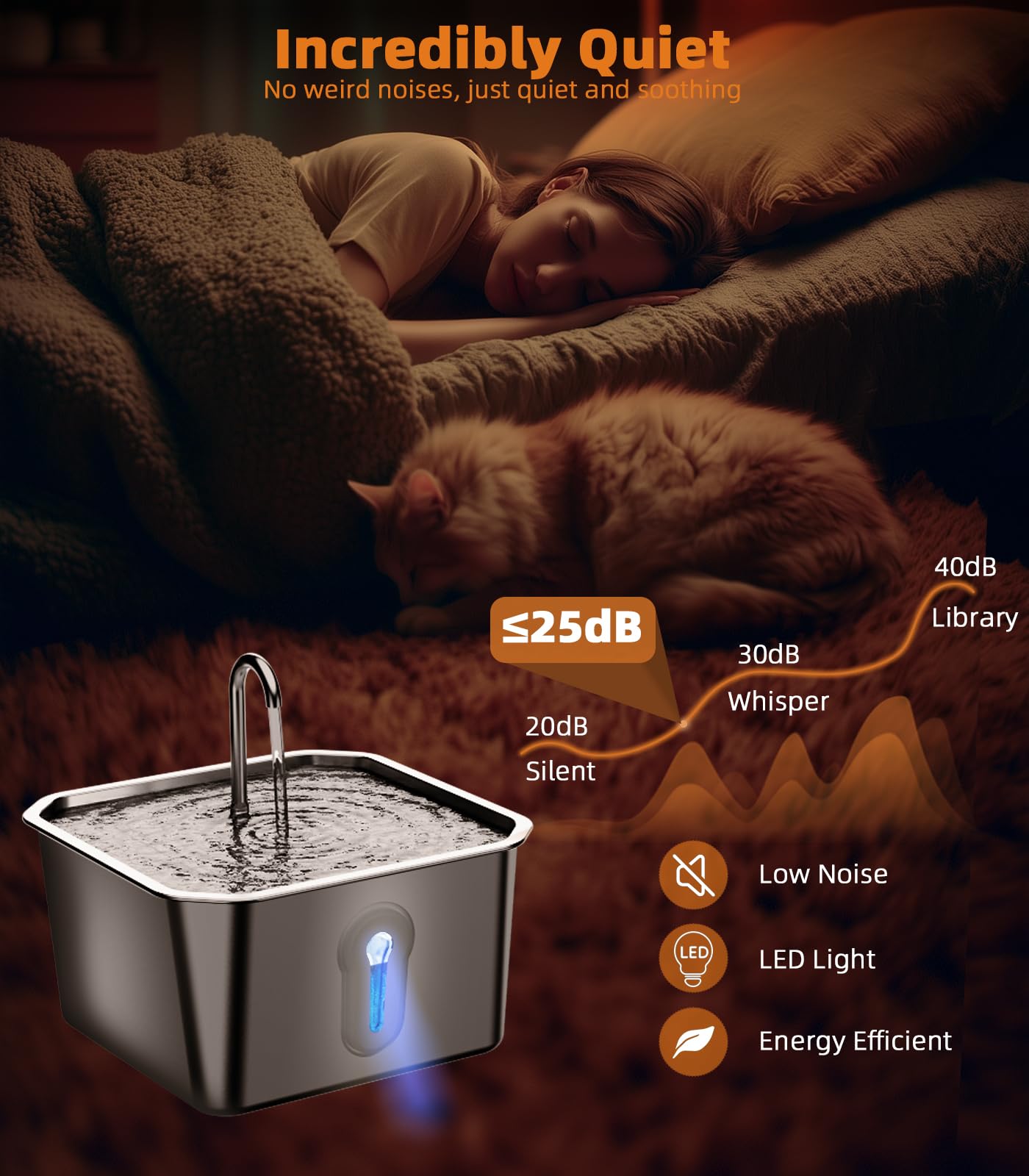 UPAWPIA Cat Water Fountain Stainless Steel 135oz/4L Pet Water Fountain for Cats Indoor Pets Dog Small Animal Automatic Dog Water Dispenser with 3 Filters 1 Sponge Quiet