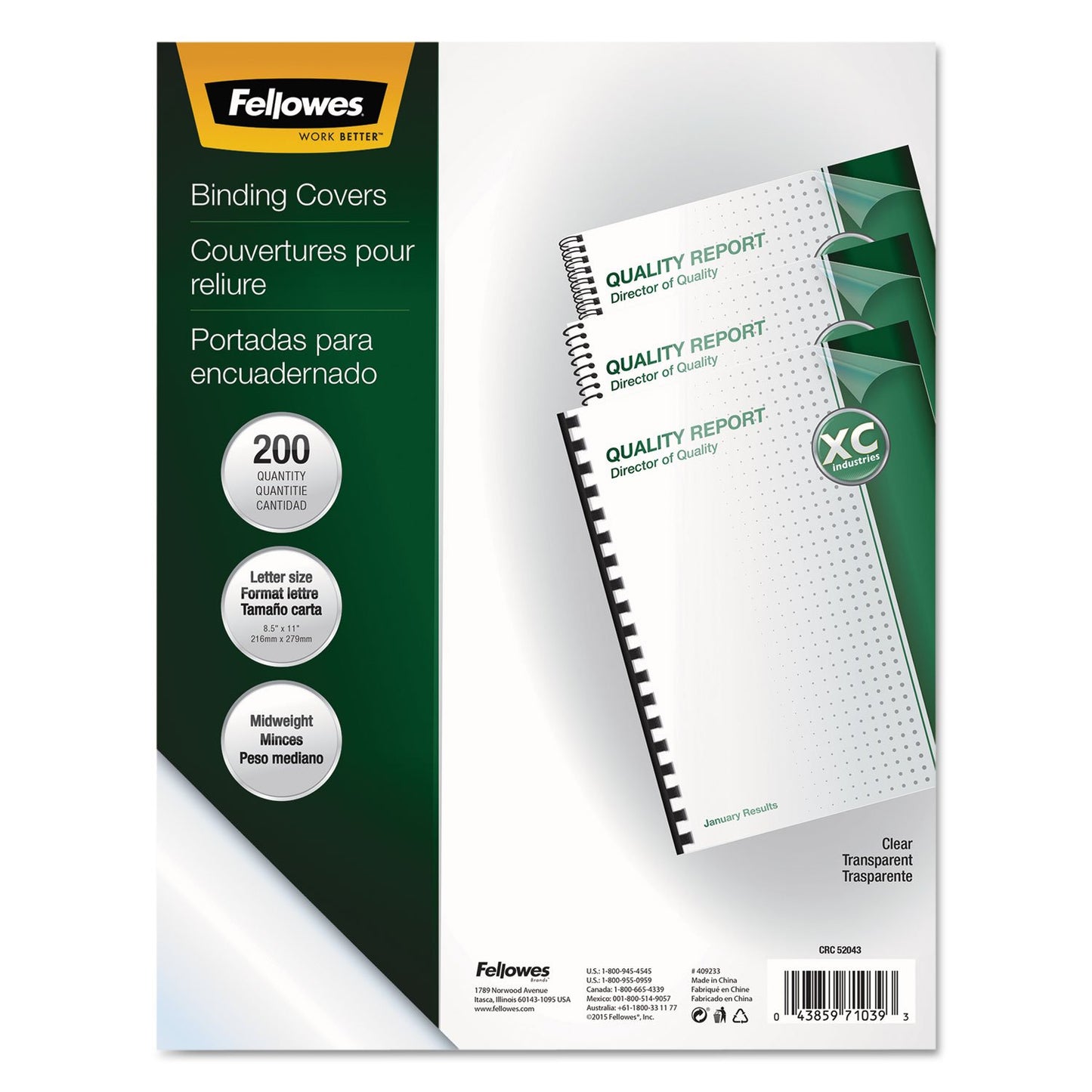 Fellowes Crystals Clear PVC Binding Covers, Letter, 200 Pack (5204303)