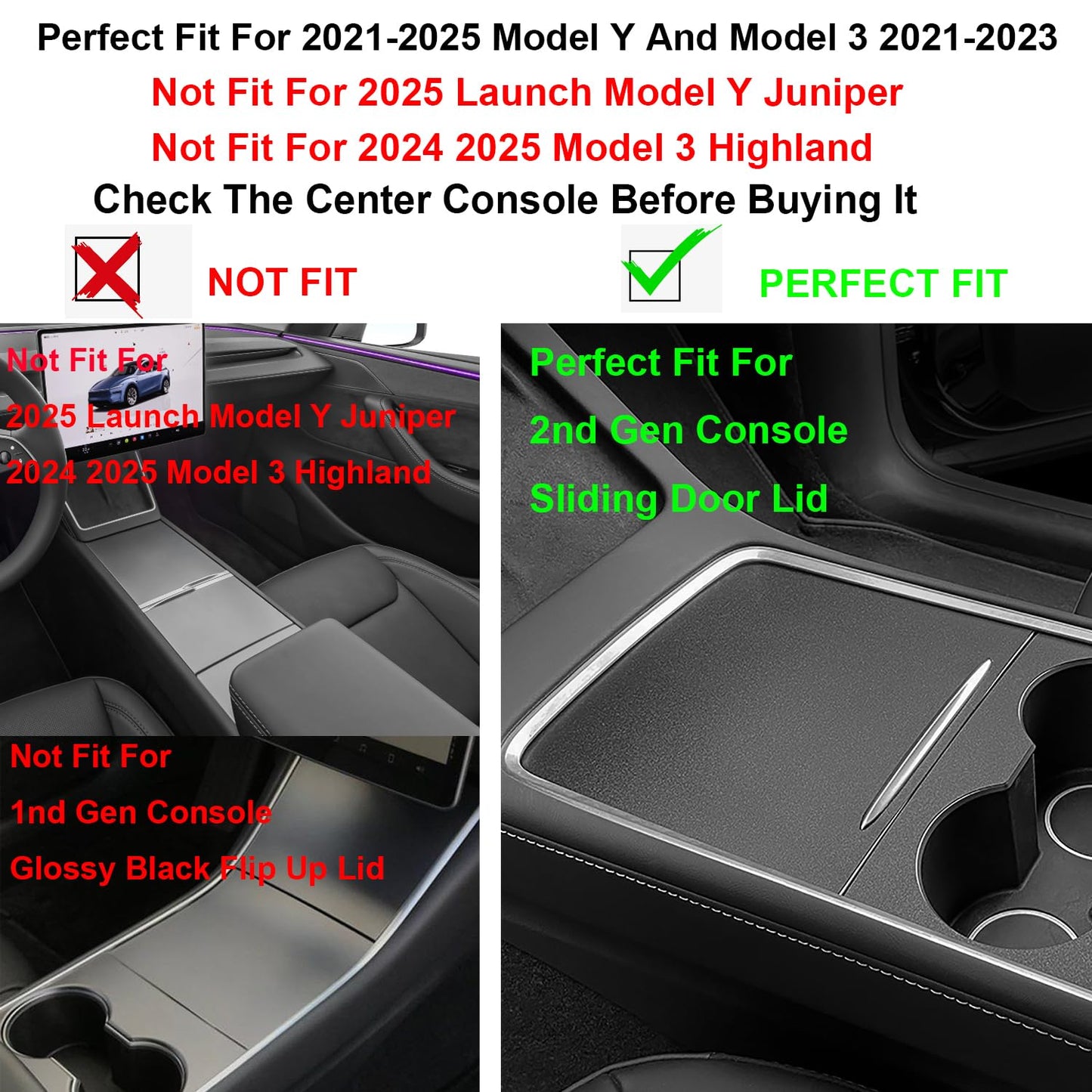 Center Console Organizer Tray Cup Holder Insert 4PCS for 2021 2022 2023 2024 Tesla Model Y and 2021-2023 Tesla Model 3 Interior Accessories Flocked Organizer Armrest Hidden Cubby Drawer Storage Box