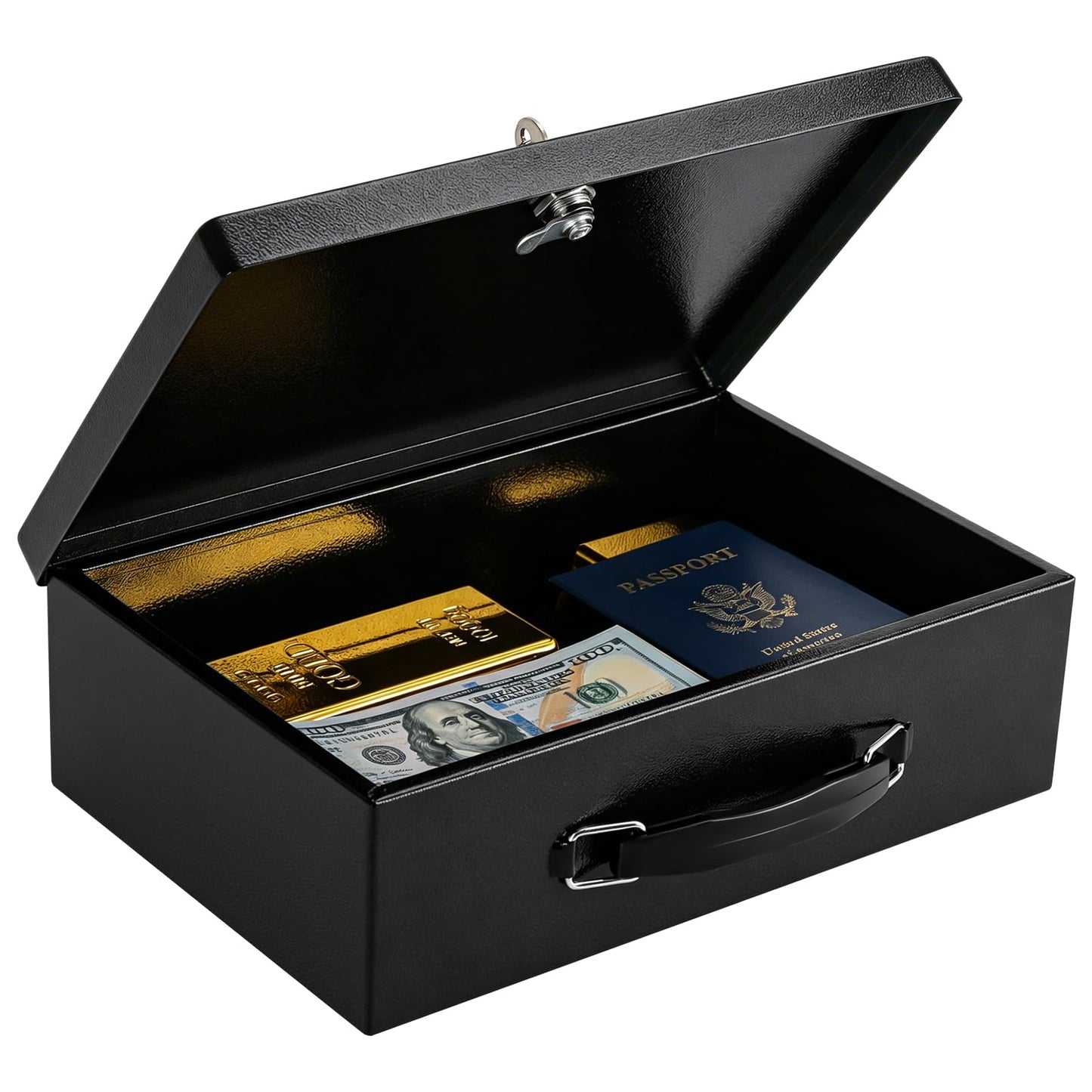 KYODOLED Fireproof Document Box with Key Lock, Small Lock Boxes for Personal Items, Fire and Water Resistance, Fireproof Safe Box for Documents, Jewelry, Passport, Cash, 12.6'' x 8.3'' x 4.3'' Black