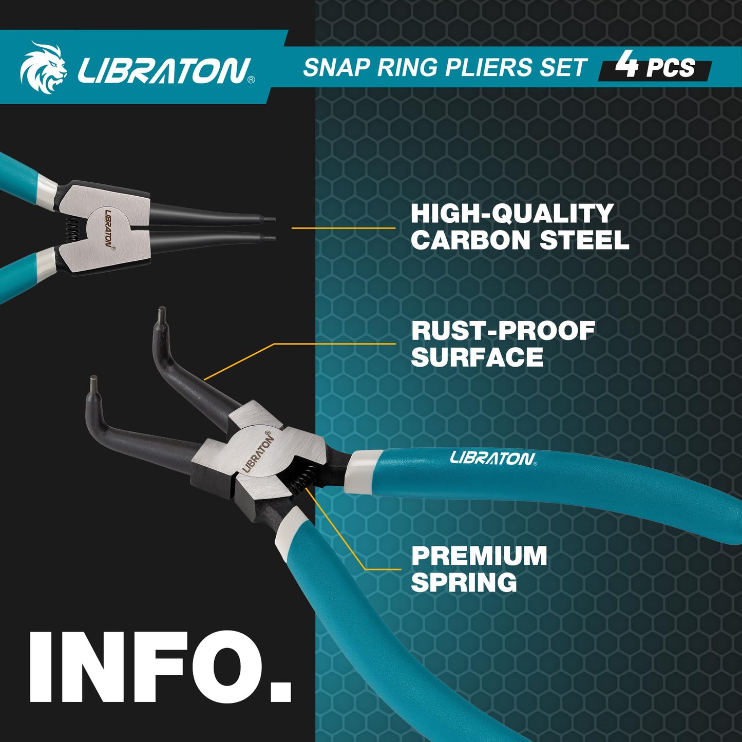 LIBRATON Snap Ring Pliers Set, 7-Inch Heavy Duty Internal/External Circlip Pliers Kit with Straight & Bent Jaw Tips, Spring-Loaded for Retaining Rings, Hoses, Gaskets, with Storage Case