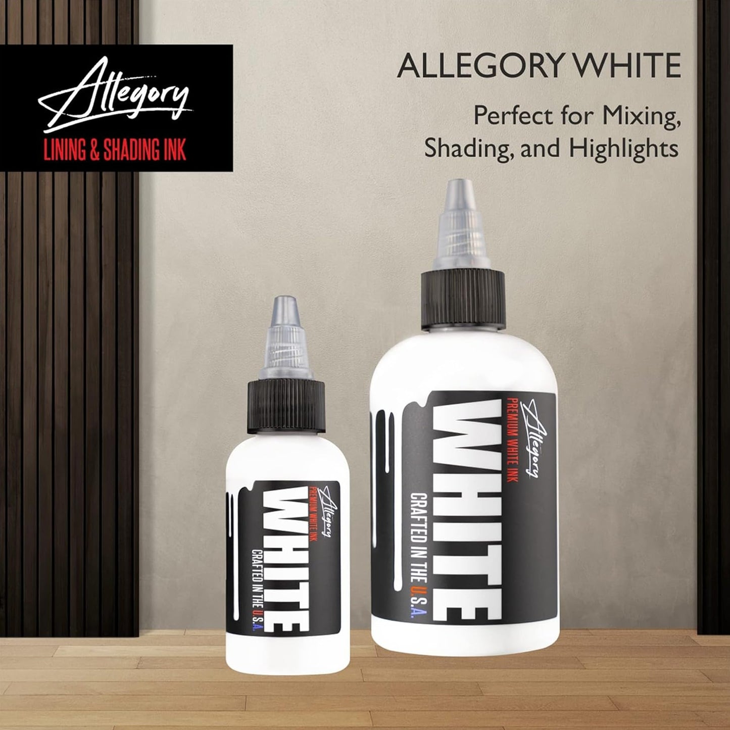 Allegory Tattoo Ink – White, Premium White Tattoo Ink, Perfect for Mixing, Shading and Highlighting, Smooth, Consistent Pigment, Vegan Friendly Tattoo Color, Organic Ink, Crafted in The USA, 4 oz