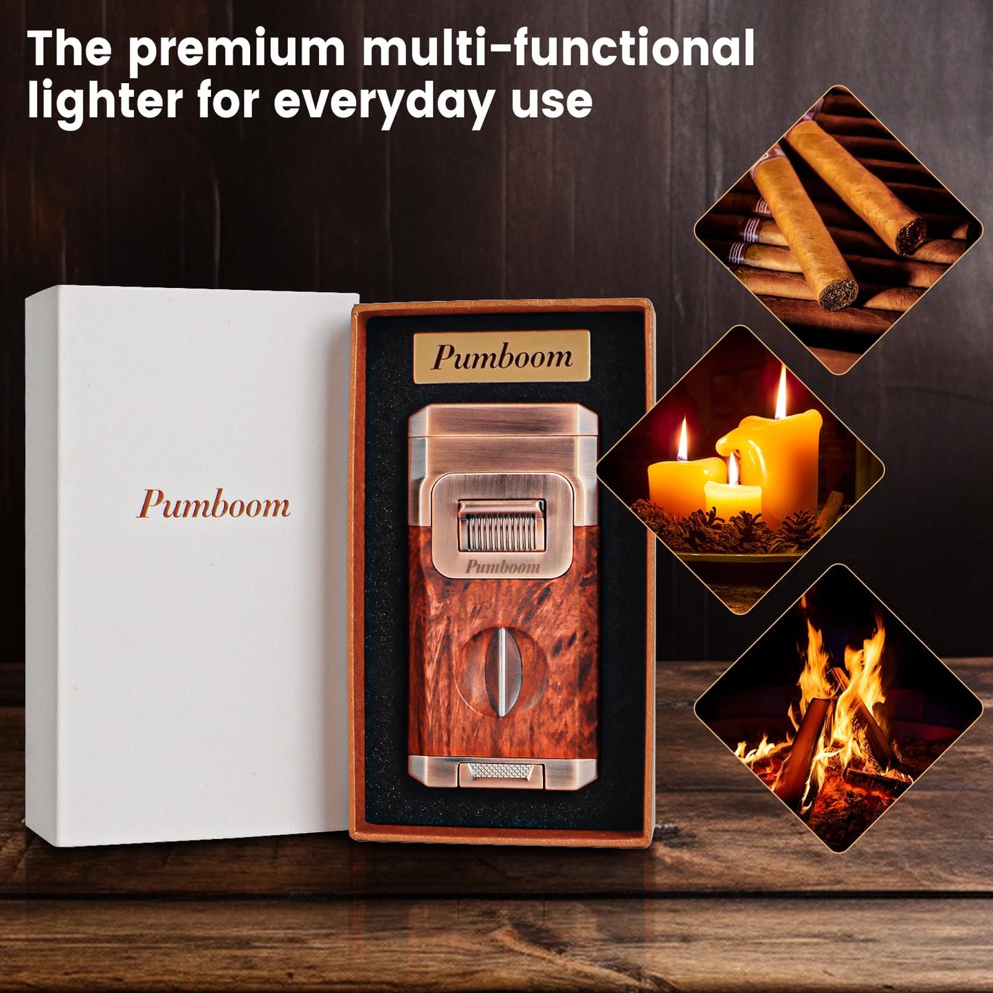 All-in-One Torch Cigar Lighter with Built-in Cigar Cutter V Cut, Cigar Holder, Dual Windproof Jet Flame, Butane Lighter with Gift Box, Cool Lighters for Candle, Smoking, Outdoor Cigar Accessories