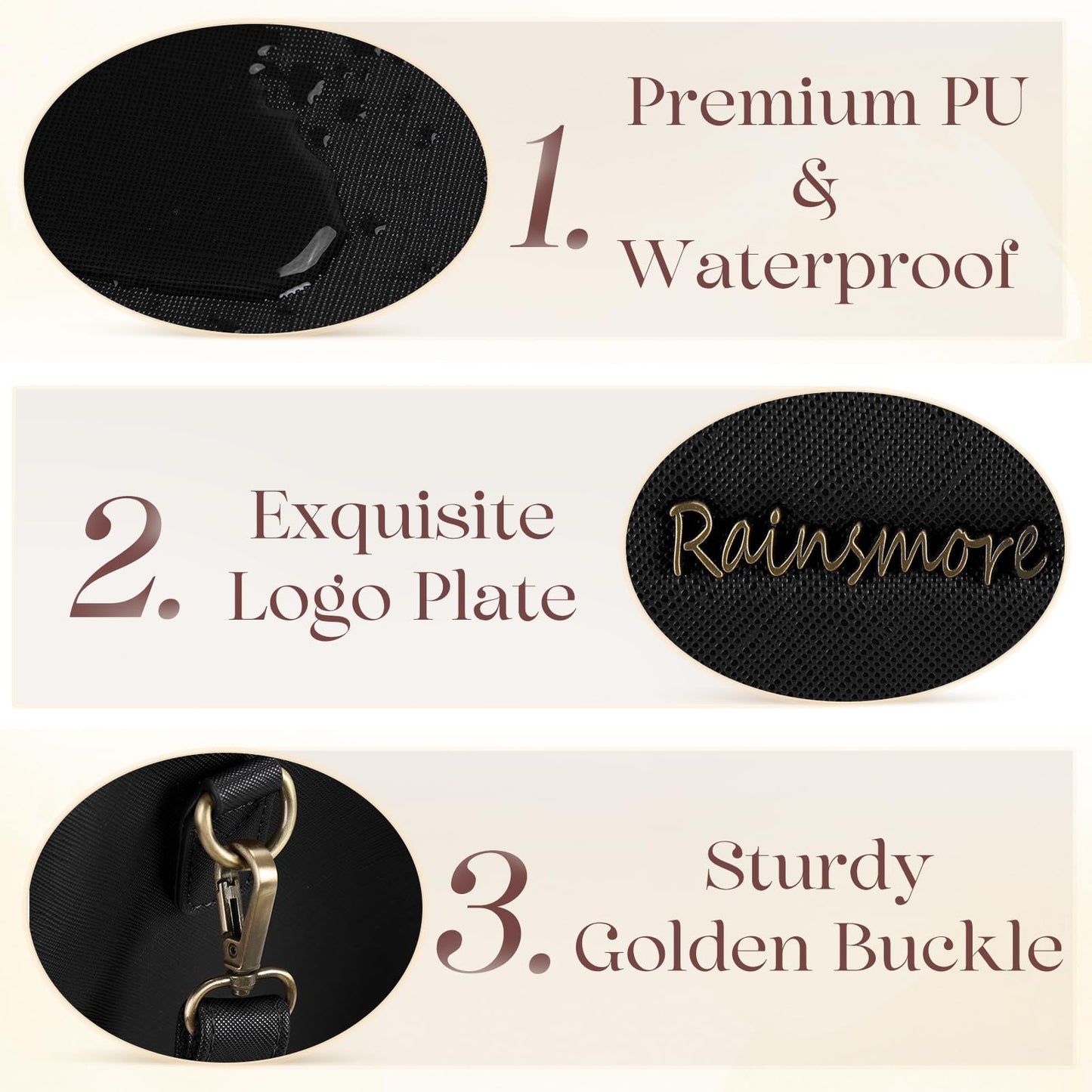RAINSMORE Laptop Bags for Women 15.6 Inch PU Vegan Leather Work Tote Bag Waterproof Computer Bag Womens Briefcase Designer Satchel Bag for Office Teacher College Large Tote Purse Professional Black
