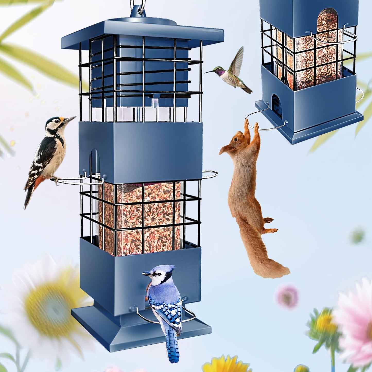 Squirrel Proof Bird Feeder, Hanging Red Bird Feeder for Outdoors, 3lbs Wild Bird Seed Feeder for Cardinal, Finch, Sparrow, Blue Jay,Outside,Garden (Red)