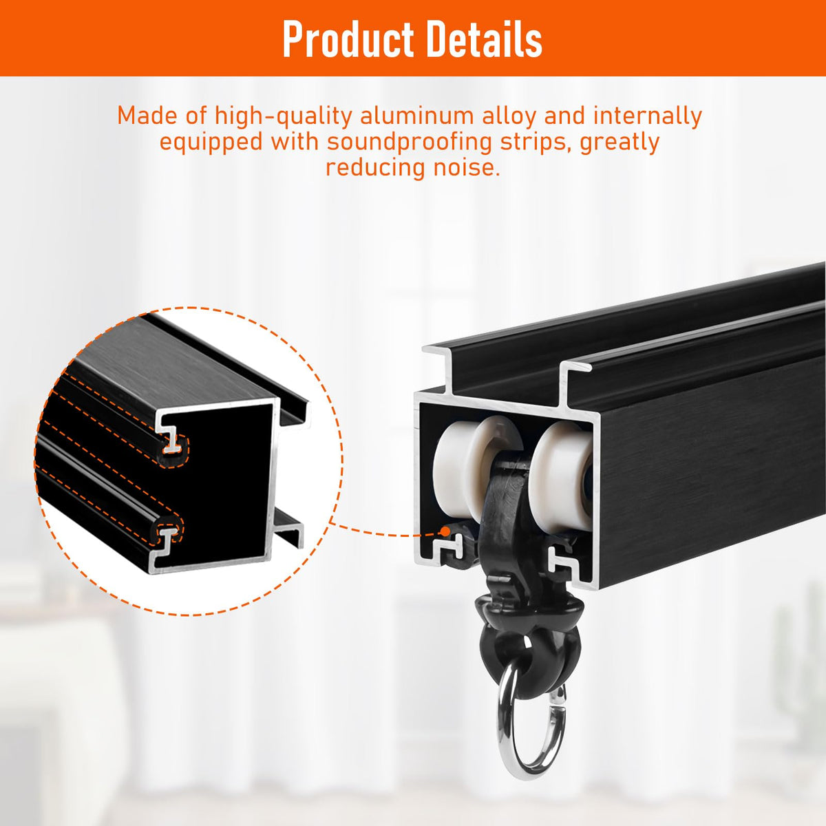 Ceiling Curtain Track Wall Mount with Silent Strip and Hooks, Curtain Rail Track Ceiling for Room Divider, RV Curtain Track, Living Room, Bedroom, Bathroom, 9 Feet