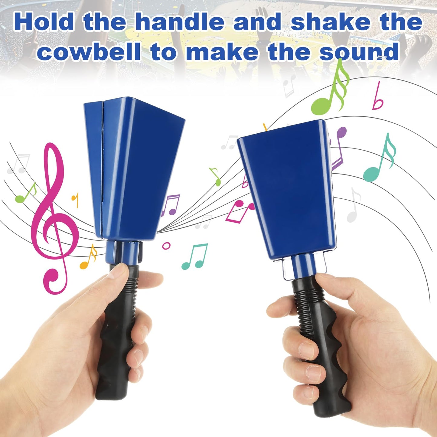LOPYXBR 6 PCS Metal Cowbell with Handle 9 Inch Cow Bells for Sporting Events Blue Cow Bells Noise Makers for Sporting Events 9 Inch Cow Bell Musical Instrument for Football Games, Party, Farm