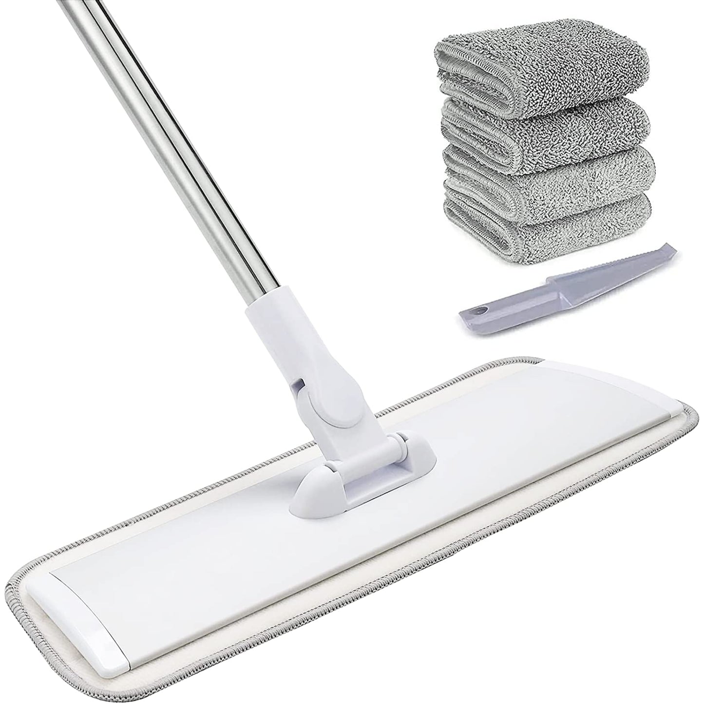 Conliwell 18" Microfiber Mop with Stainless Steel Handle, Dust Mops for Hardwood, Tile,Floor Cleaning, 2 Microfiber Mop Pads and 1 Mop Pad Cleaner