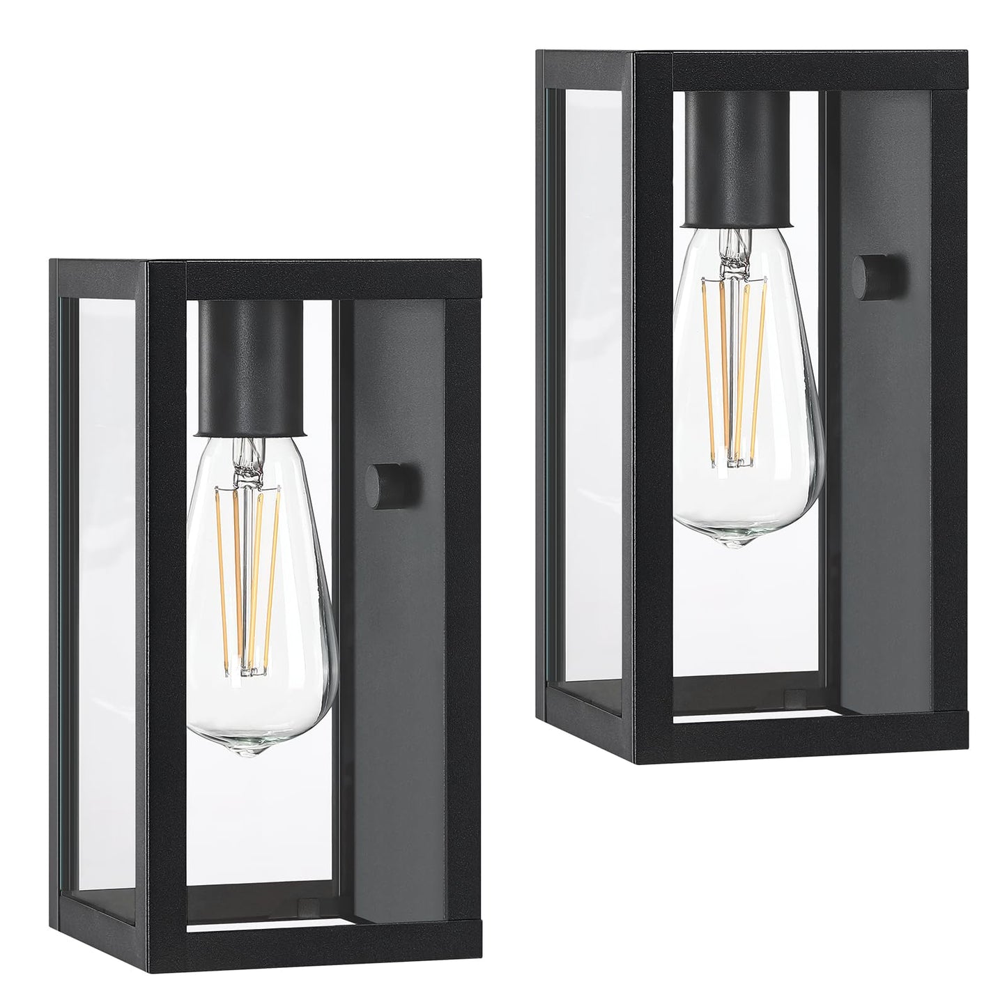 9.5'' Small Outdoor Exterior Wall Lights for House 2Pack, Waterproof Matte Black Exterior Lighting Fixtures with Tempered Glass, Front Porch Lights Outdoor Coach Lights for Garage Carriage, None-Bulb