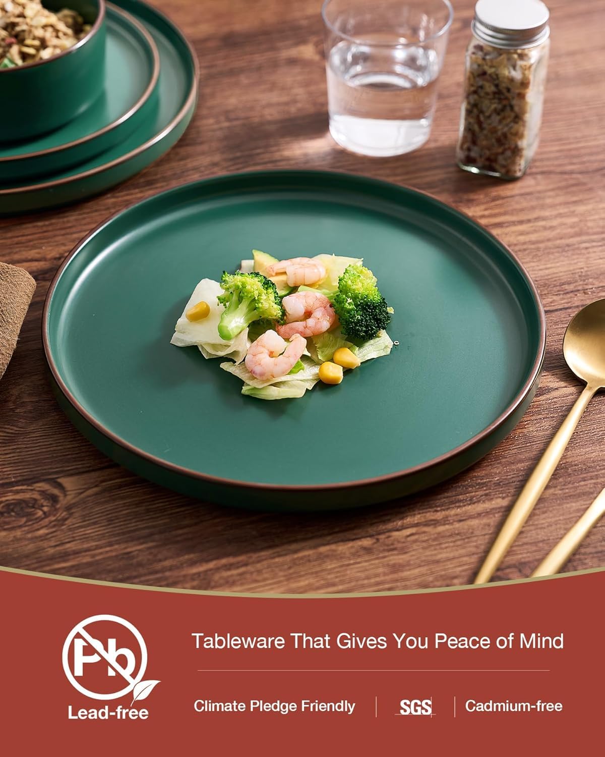 Richmount Nebula Ridge Stoneware Dinnerware Sets, Plates and Bowls Sets for 4, 12 Pieces Dishes Set, Microwave and Dishwasher Safe Kitchen Plates, Dark Green