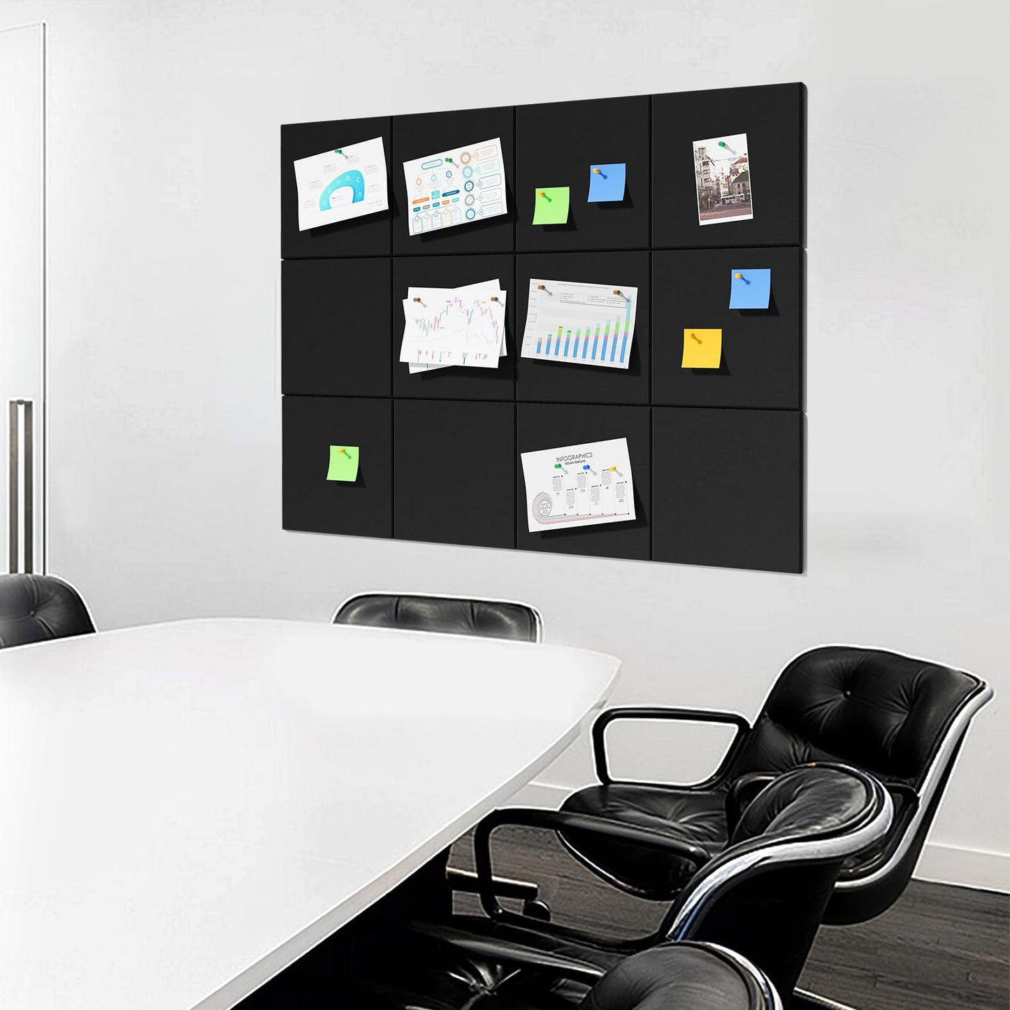 MaxGear Large Cork Board for Wall 48" x 36" Black Bulletin Board, 12 Pack Felt Wall Tiles with Pushpins, Cork Boards for Office Pin Board Tack Board for Photo Meno Decor