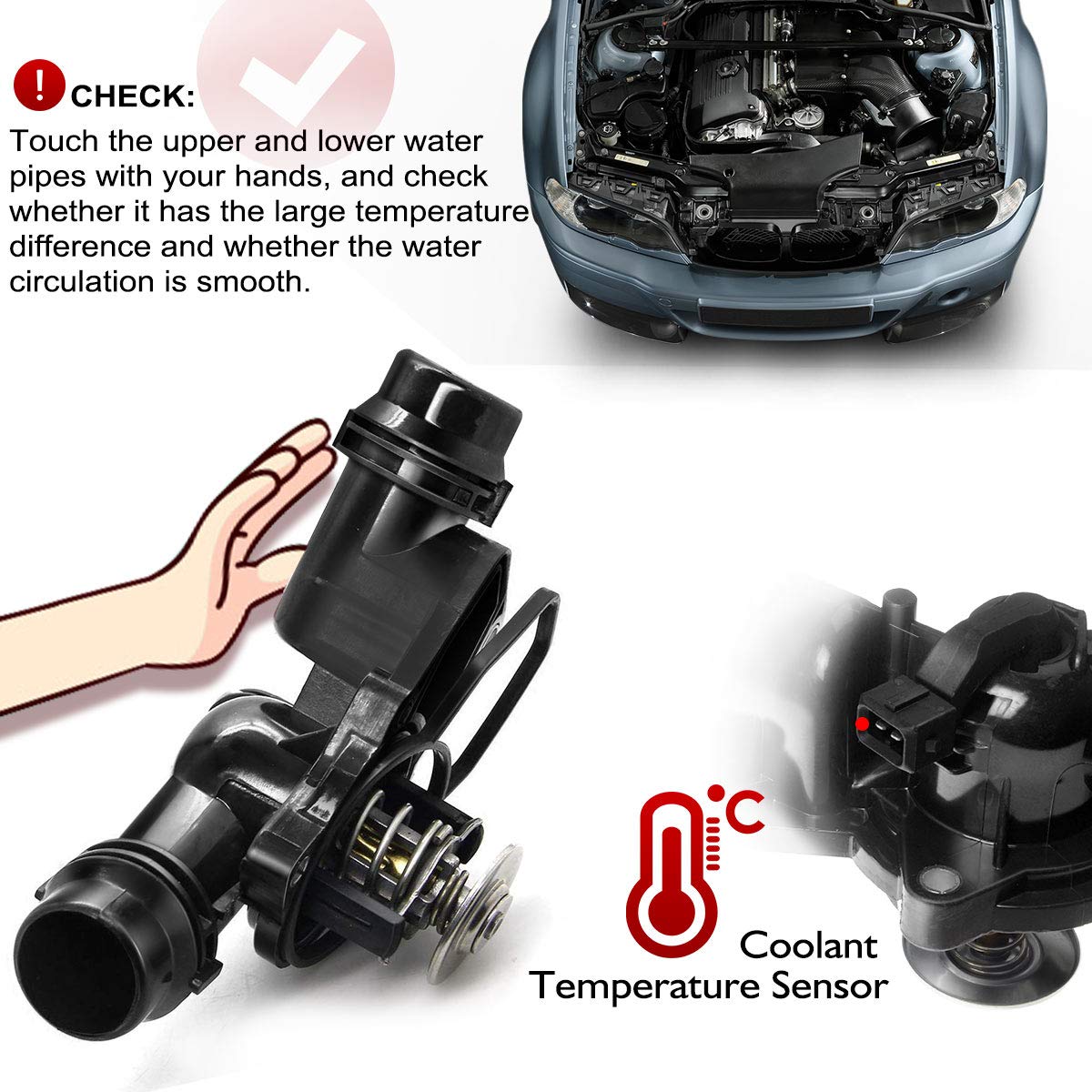 A-Premium Thermostat Housing Assembly with Sensor and Gasket Replacement for BMW E39 E46 320i 325i 328i 525i 528i 530i X3