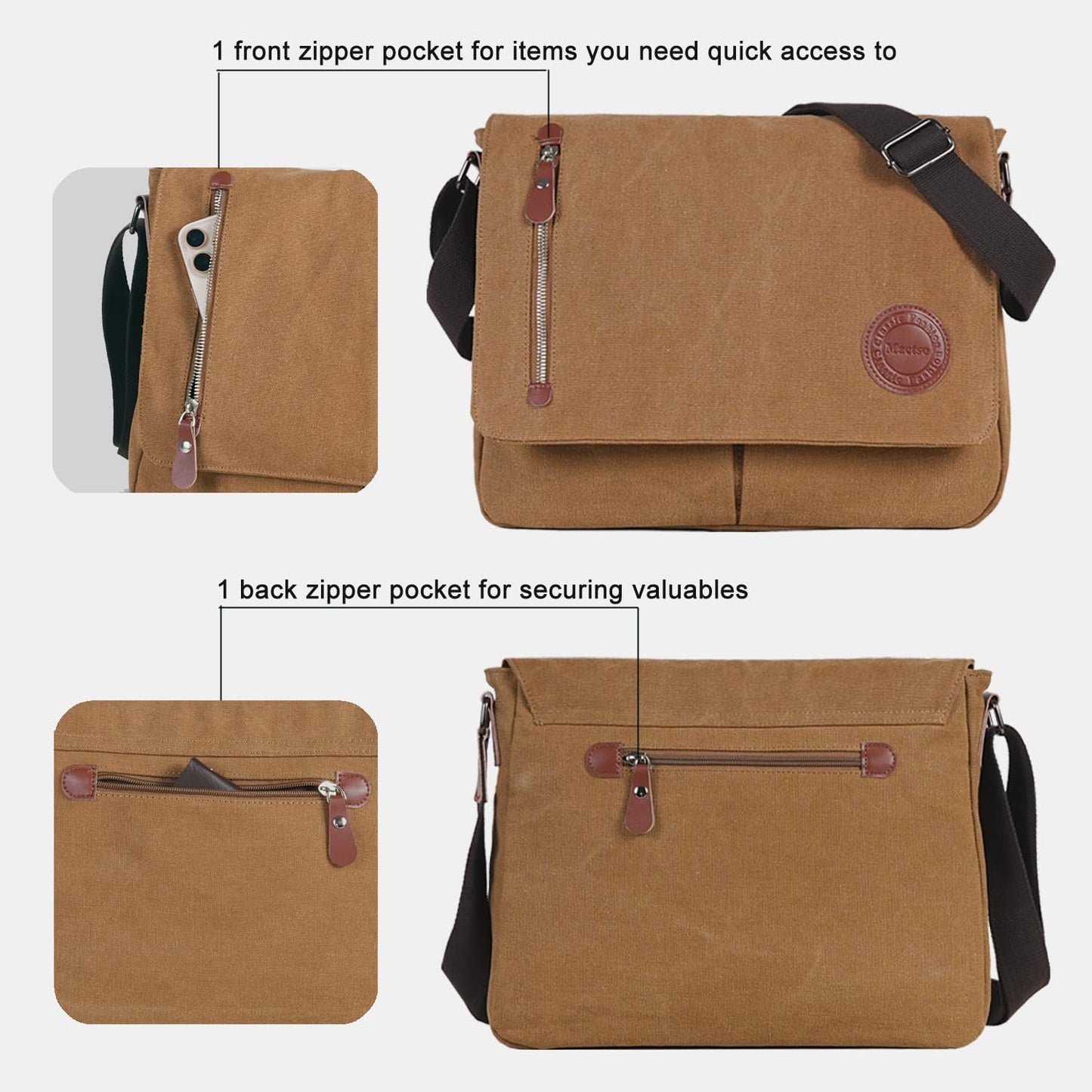 Vintage Canvas Satchel Messenger Bag for Men Women,Travel Shoulder Bag 13.5" Laptop Bags Bookbag (Coffee)