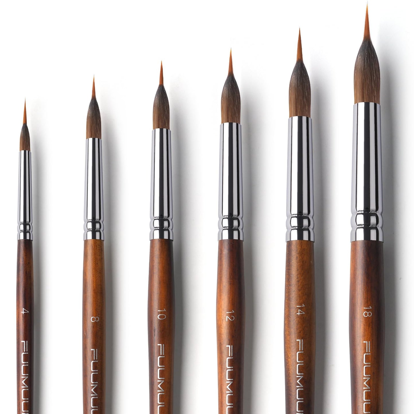Fuumuui Watercolor Brushes Professional, 6pcs Extended Needle Point Brushes, Synthetic Extra Long Pinhead with Sable Body for Fine Detailing - Watercolor Acrylic Gouache Inks Painting