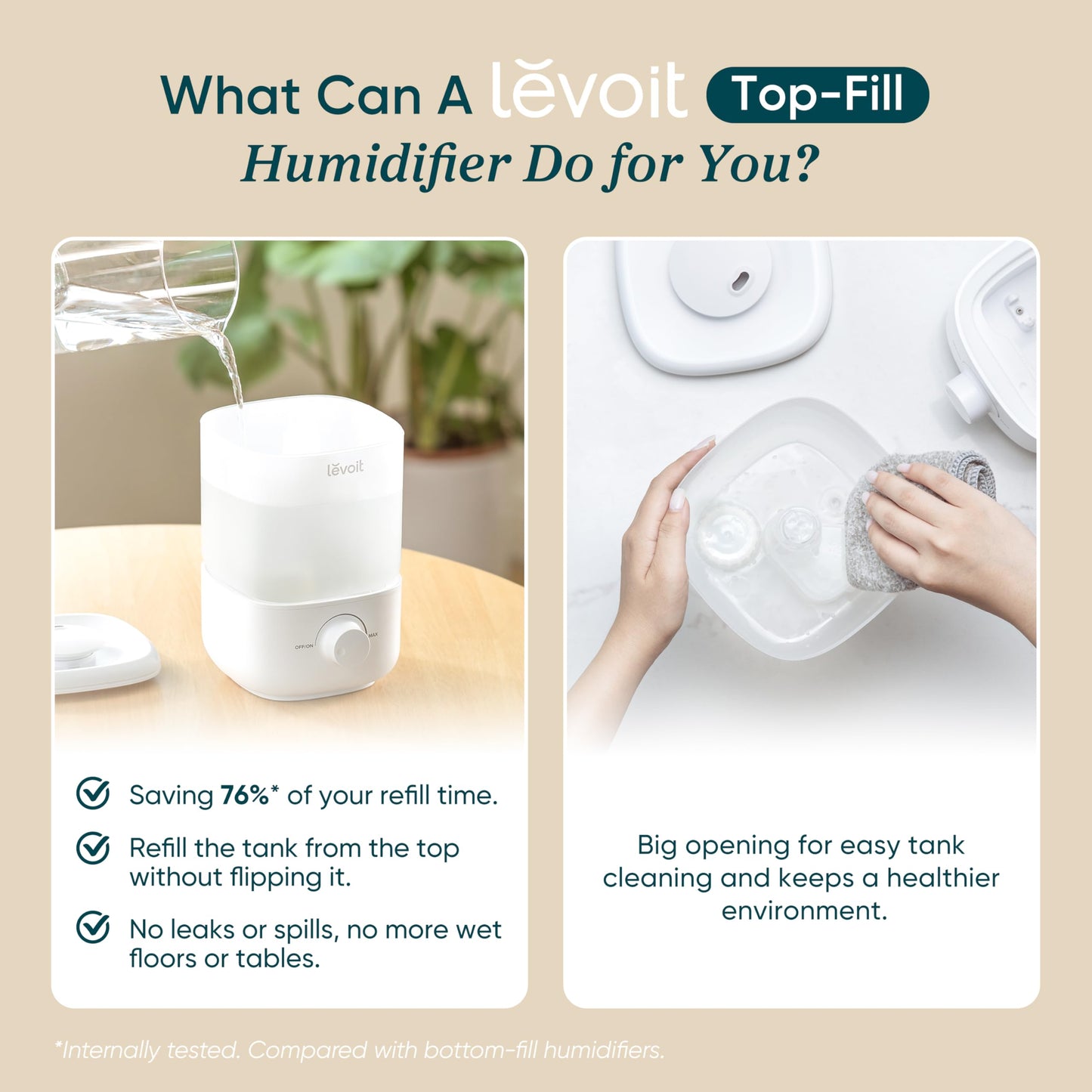 Levoit Humidifiers for Bedroom, Top Fill Cool Mist Air Humidifier for Baby Nursery, Plants, Ultrasonic, Auto Shut-off, BPA Free, Quiet, Knob Control, 360° Nozzle