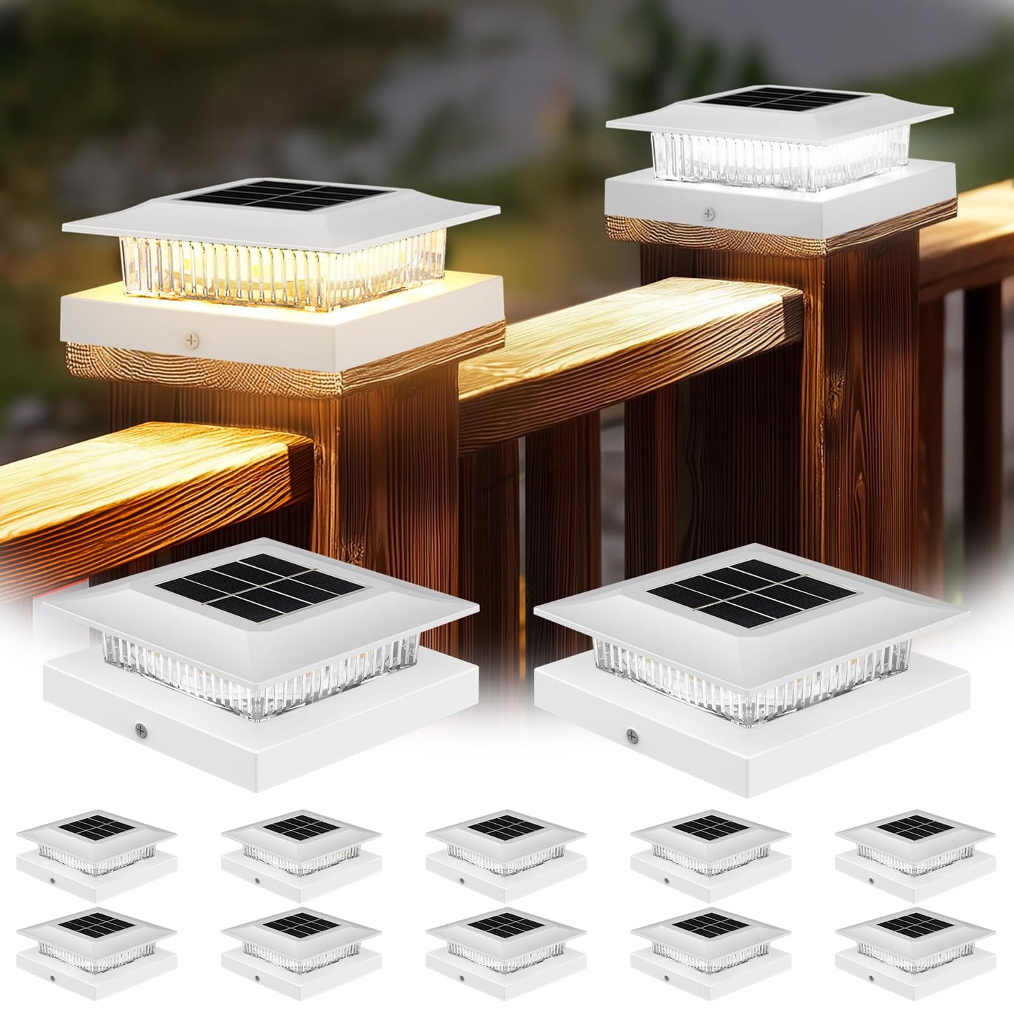 4x4 Solar Post Cap Lights 12 Pack, Fence Post Solar Lights Warm & White Waterproof Outdoor Fence Lights Fit 4x4 Wood/Vinyl, Lights for Fence, Deck, Patio, Garden Decor, White