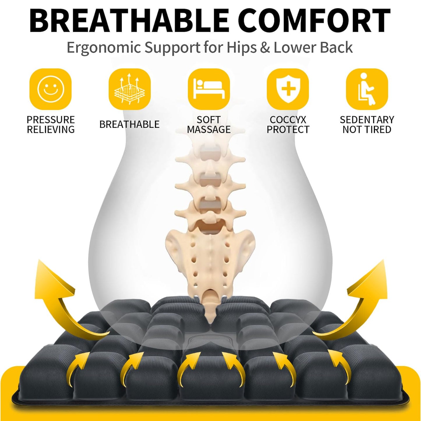Inflatable Travel Cushion, Comfortable 3D Air Inflatable Seat Cushion, Portable Pressure Relief Air Seat Cushion for Climbing Hiking Office Airplane Car Stadium Seat