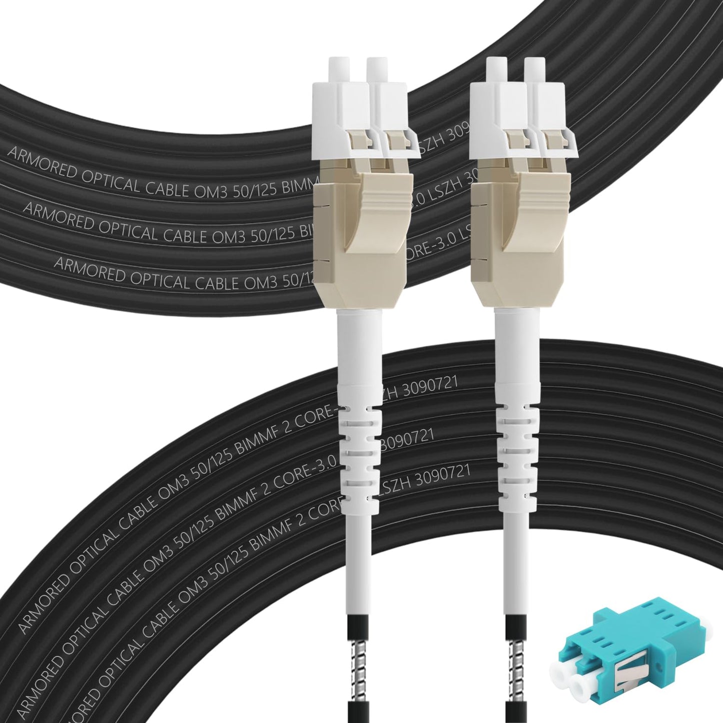 FLYPROFiber- LC to LC Outdoor Armored Uniboot Fiber Patch Cable, OM3 75M/246ft Fiber Optic Cable Cord LSZH 10GB Multimode Duplex 50/125um Length Options: 10m-100m, OD-3mm