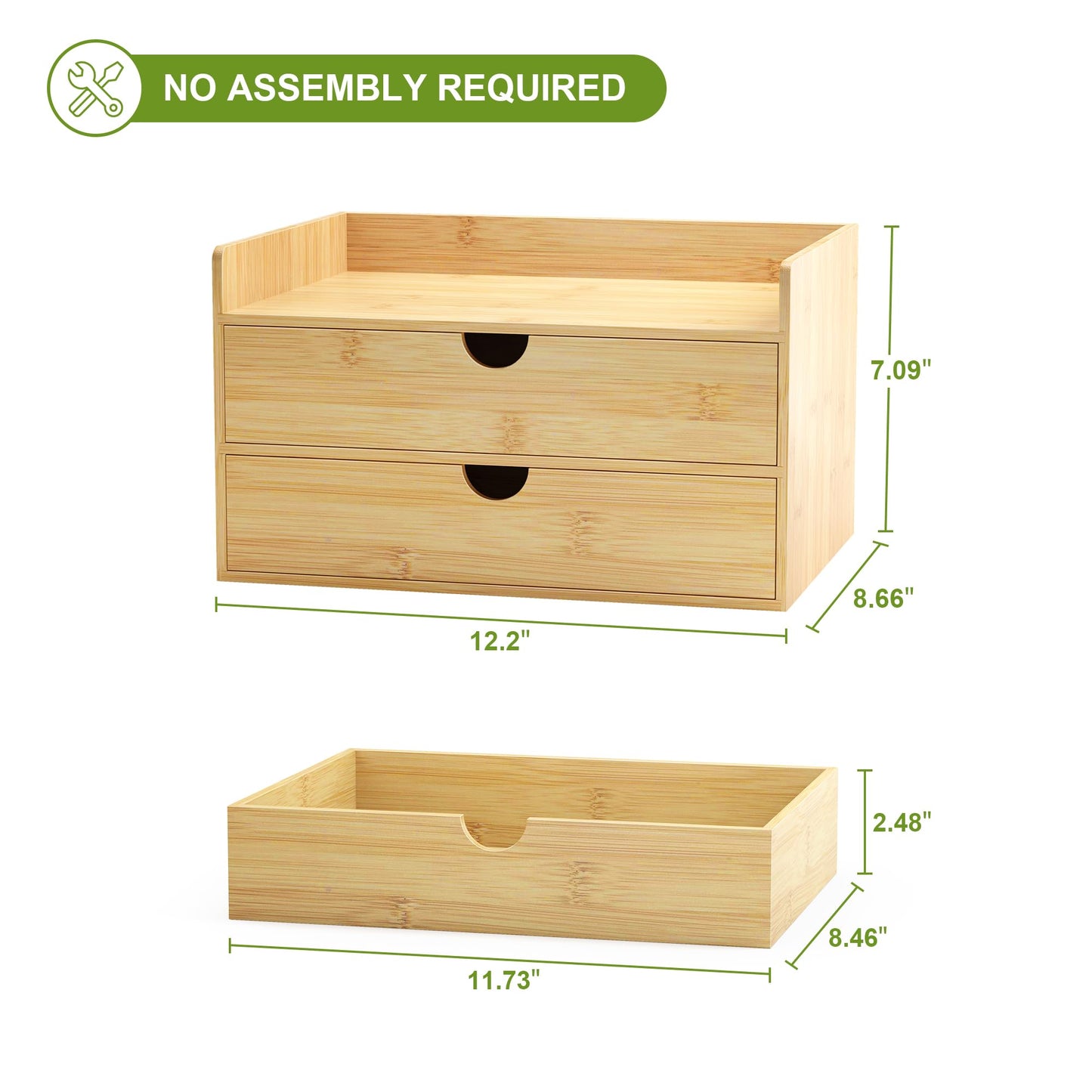 Bamboo Desk Organizer with Drawers Desktop Storage Drawers for Bills Office Supplies Kitchen Utensils Organizing Tool for Home Classroom Organization No Assembly (Nature 2 Drawer)