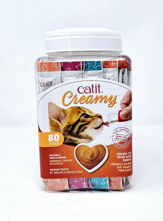 Catit Creamy Lickable Cat Treats with Taurine, Gift Jar Includes 4 Delicious Flavours - 80 x 10 g / 800g