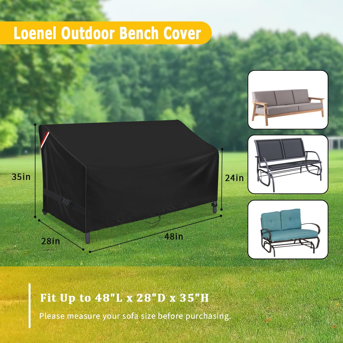 Loenel Outdoor Loveseat Cover, Waterproof 2-Person Outdoor Glider Bench Cover for Patio Double Swing Rocking Chair Loveseat, Patio Couch Covers - 48" L x 28" W x 35" H