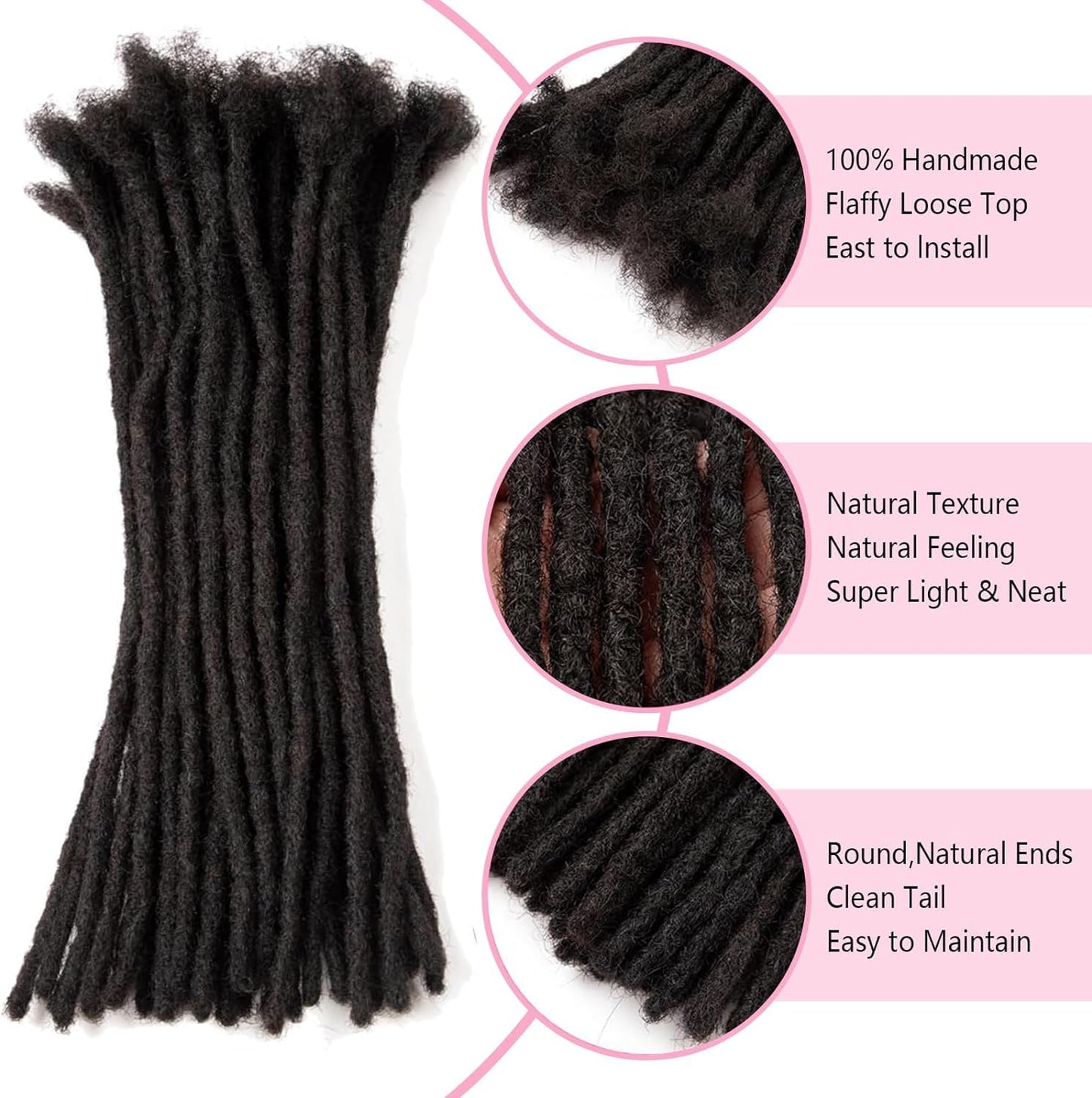 Alaleibaby 0.6cm Thickness 6 Inch 60Strands Real Human Hair Dreadlock Extensions for Man/Women Full Head Handmade Permanent loc Extensions Bundles Can Be Dyed Bleached Curled and Twisted