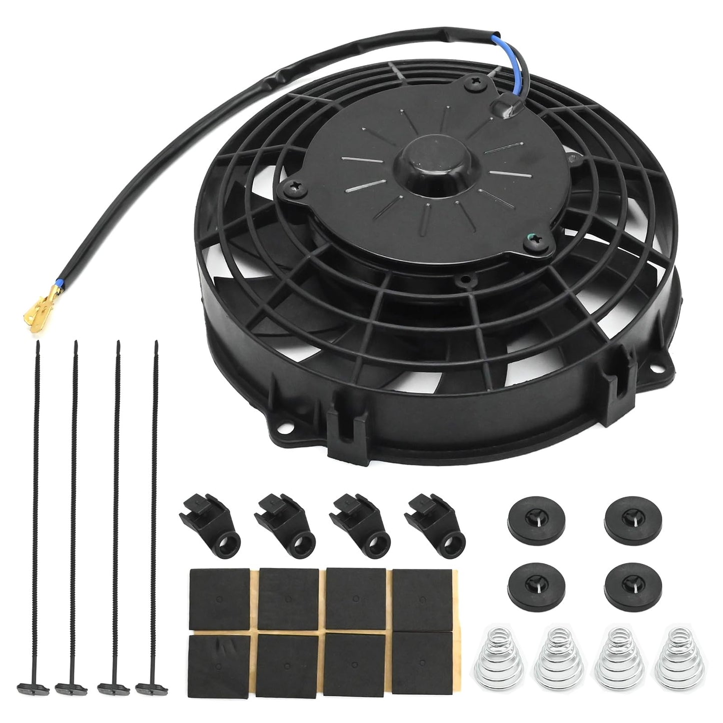 Hoypeyfiy 7 Inches Electric Radiator Cooling Fan Assembly Kit, Slim Fan Push Pull Black Curved Blades, Nylon Radiator Cooling Fan with 12V 80W Motor for Vehicles and Engines