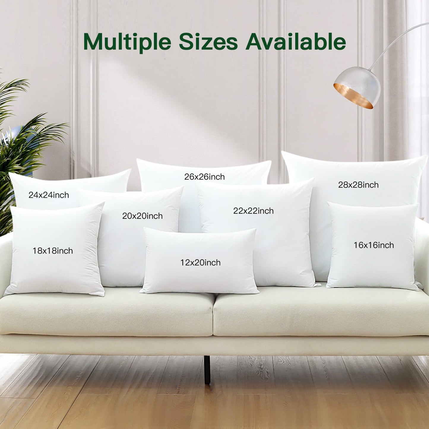 OTOSTAR Pack of 2 Down and Feather Throw Pillow Inserts, 28 x 28 Soft Fluffy Square Pillow Inserts with 100% Cotton Cover Decorative Pillows for Sofa Couch Bed-White