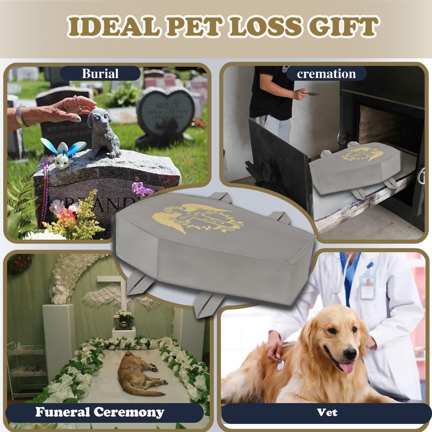 QQW Pet Casket Pet Burial Body Bag,Eco-Friendly Pet Burial and Cremation,Safe and Biodegradable,Burial with Decency and Dignity for Dogs Cats and Animals (Grey, M)