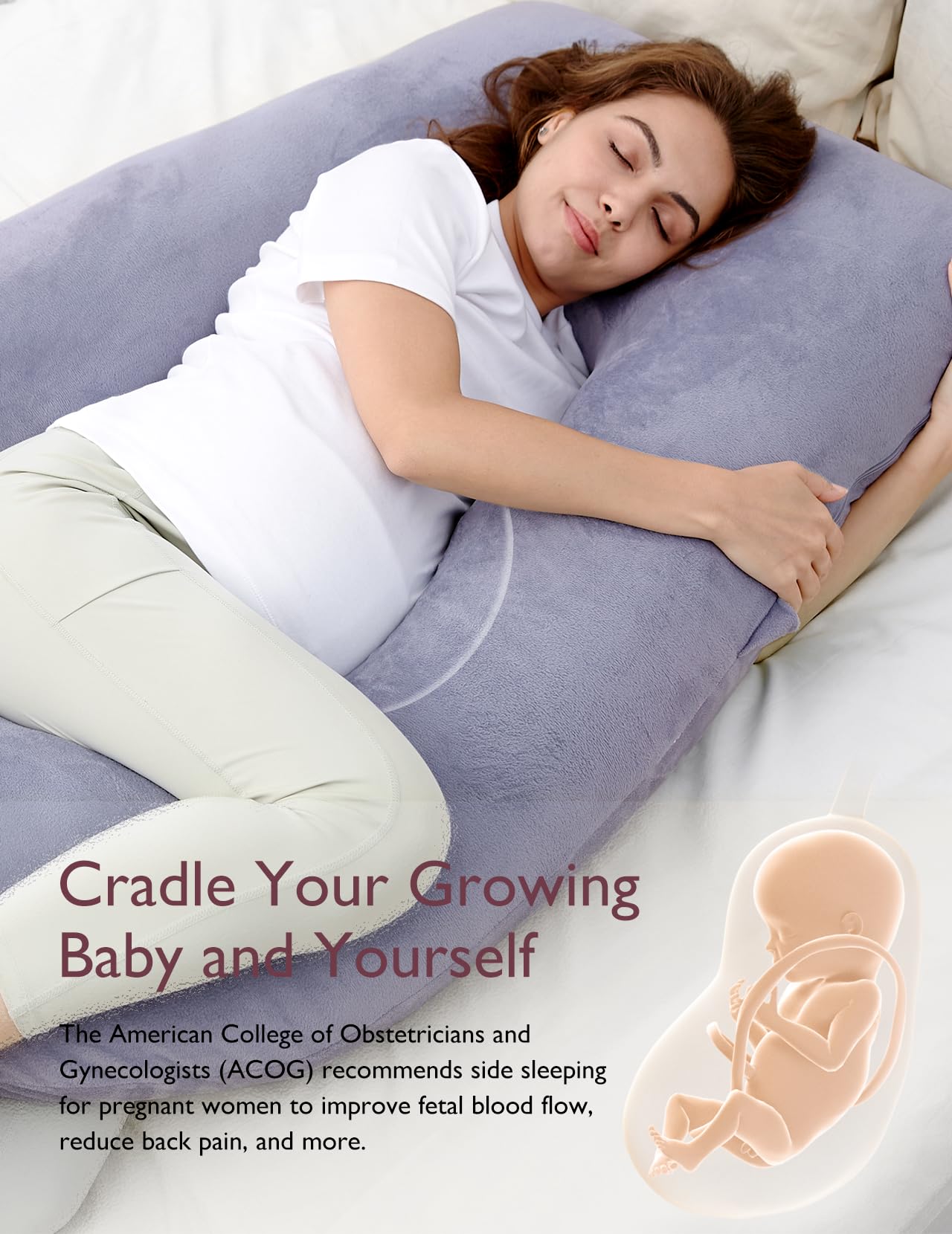 Momcozy Pregnancy Pillows for Sleeping, U Shaped Full Body Maternity Pillow with Removable Cover - Support for Back, Legs, Belly, HIPS for Pregnant Women, 57 Inch Pregnancy Pillow for Women, Grey