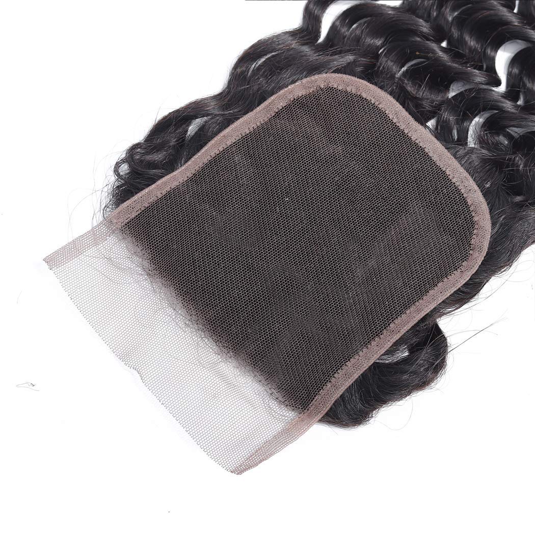 Brazilian Virgin Human Hair Water Wave 4x4 Lace Closure Free Part 14 Inch 100% Unprocessed Virgin Wet And Wavy Human Hair Transparent Lace Closure Natural Black Color