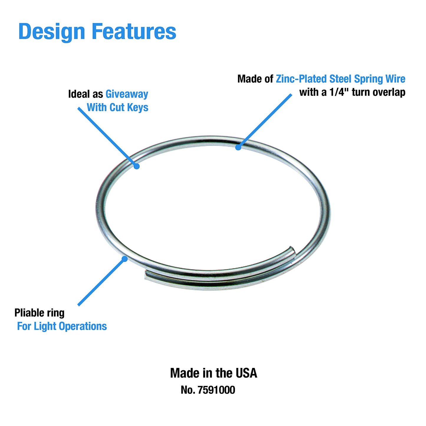 Lucky Line Easy Key Give-A-Way Key Ring, 1" Diameter, 1000 per Pack (7591000), Silver