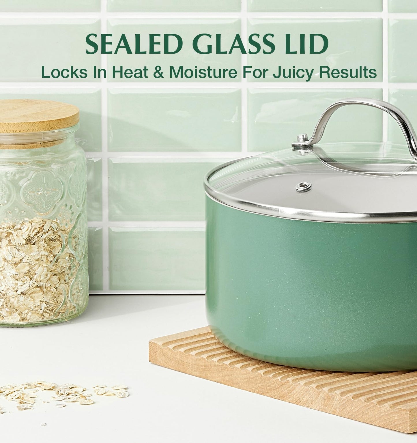 KOCH SYSTEME CS 1+2+3 Quart Nonstick Saucepan with Lid, Pot Set with Ceramic Coating, Sauce Pot, Kitchen Cooking Pot, Induction Compatible, Oven & Dishwasher Safe, Non Toxic, Green