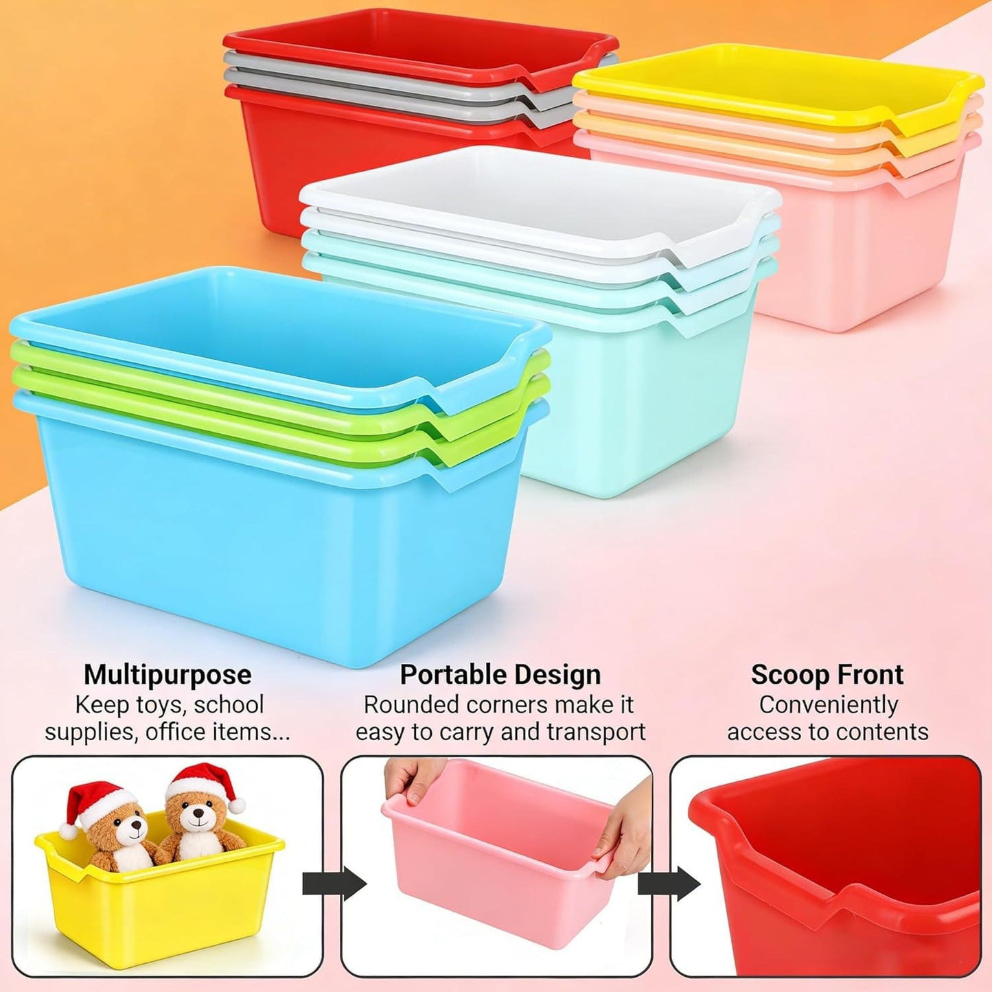 WUWEOT 16 Pack Cubby Storage Bins, Classroom Plastic Toys Bins Crafts Books Storage Bins, Easy-to-Grip Stackable Organizer for Classroom, Nursery, Playrooms And Home Organization