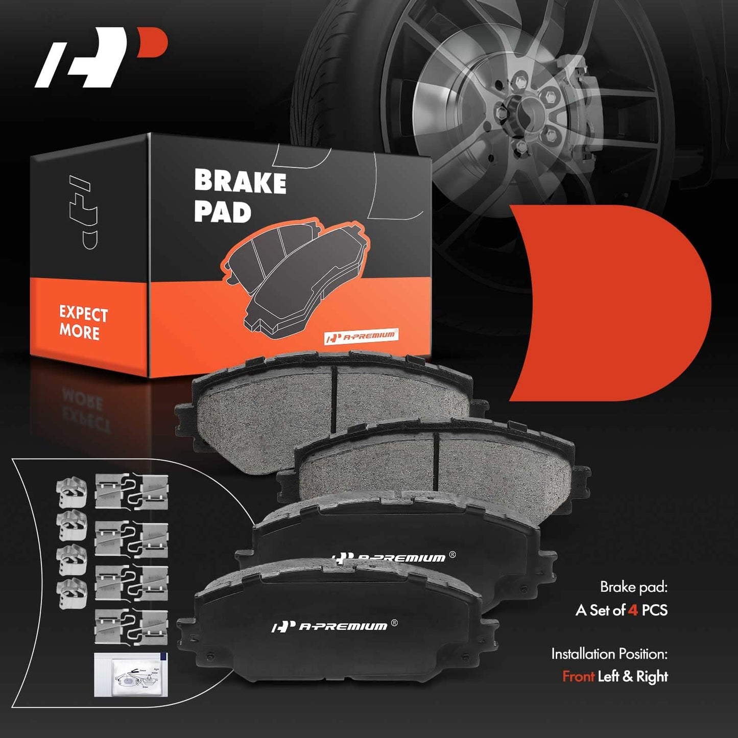 A-Premium Front Ceramic Disc Brake Pads Set Compatible with Select Toyota, Lexus, Scion and Pontiac Models - Corolla, Matrix, Prius V, RAV4, HS250h, xD, xB, Vibe, with Hardware, 4 Pcs