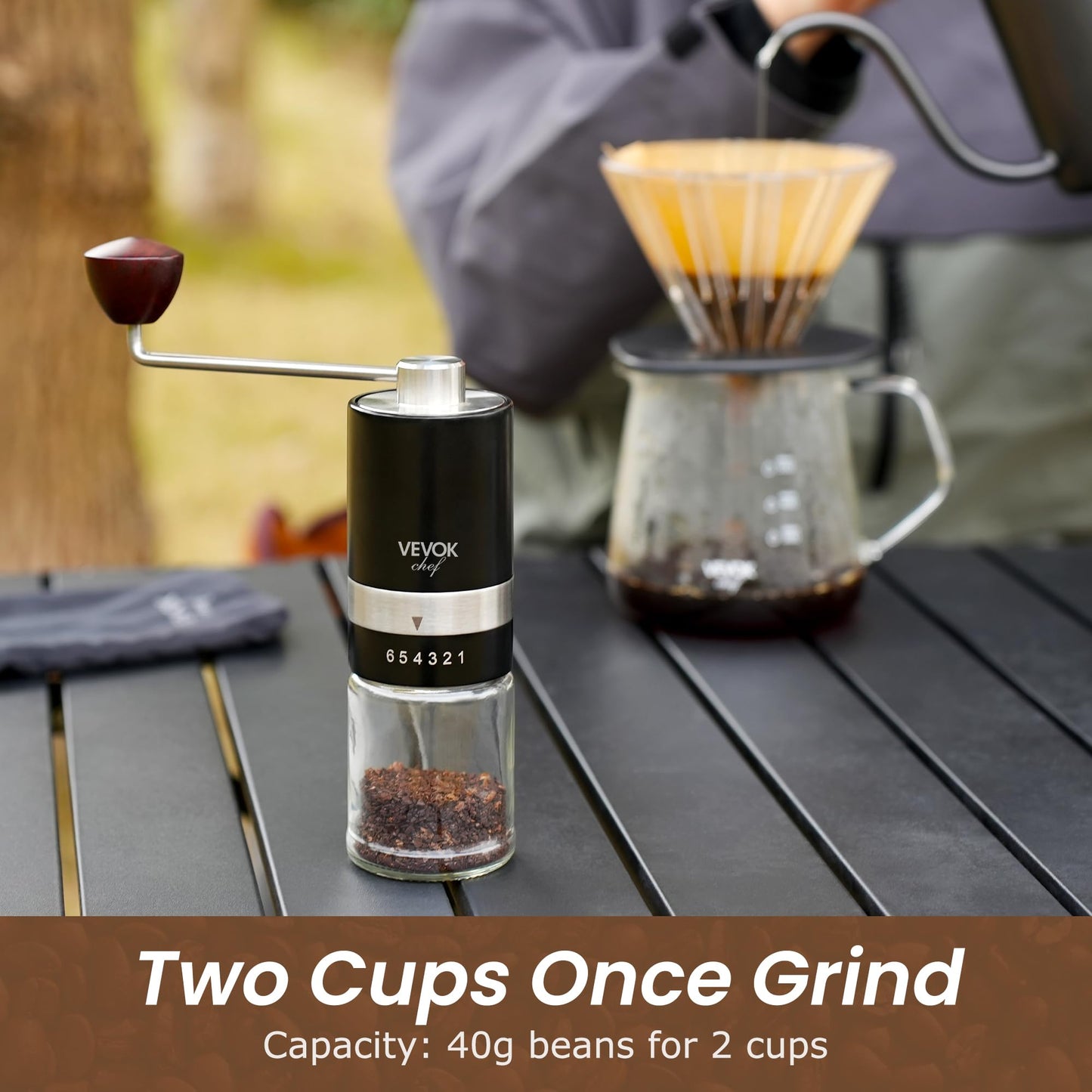 VEVOK CHEF Manual Coffee Grinder Hand Coffee Grinder 6 Adjustable Setting Stainless Steel Conical Burr Mill Portable Hand Crank Coffee Bean Grinder for Espresso Gift