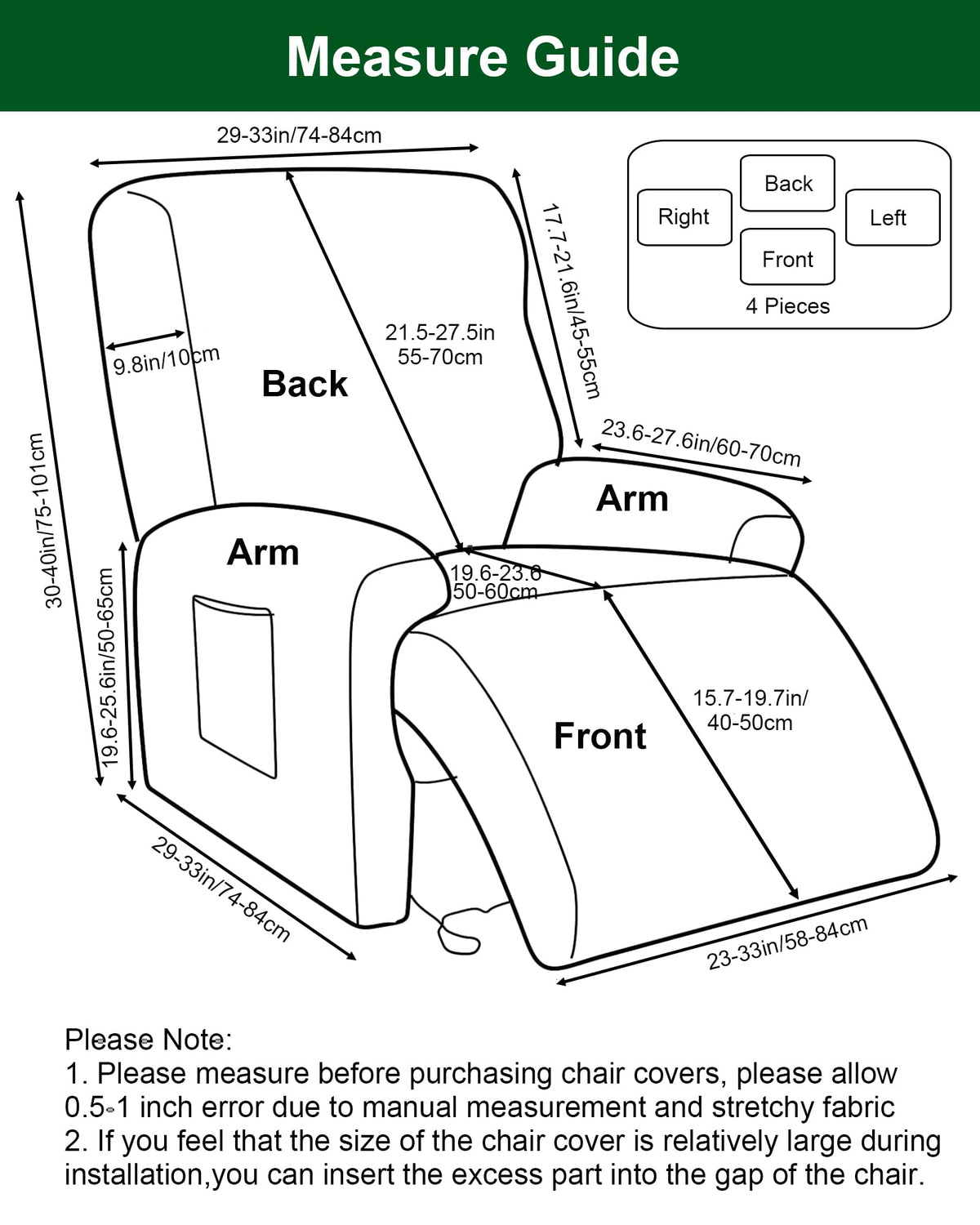 CRFATOP Floral Printed Recliner Cover with Pockets Single Reclining Slipcover 4-Pieces Lazy Boy Recliner Armchair Cover with Elastic Bottom for Recliner Furniture Protector for Kid Pet,A01
