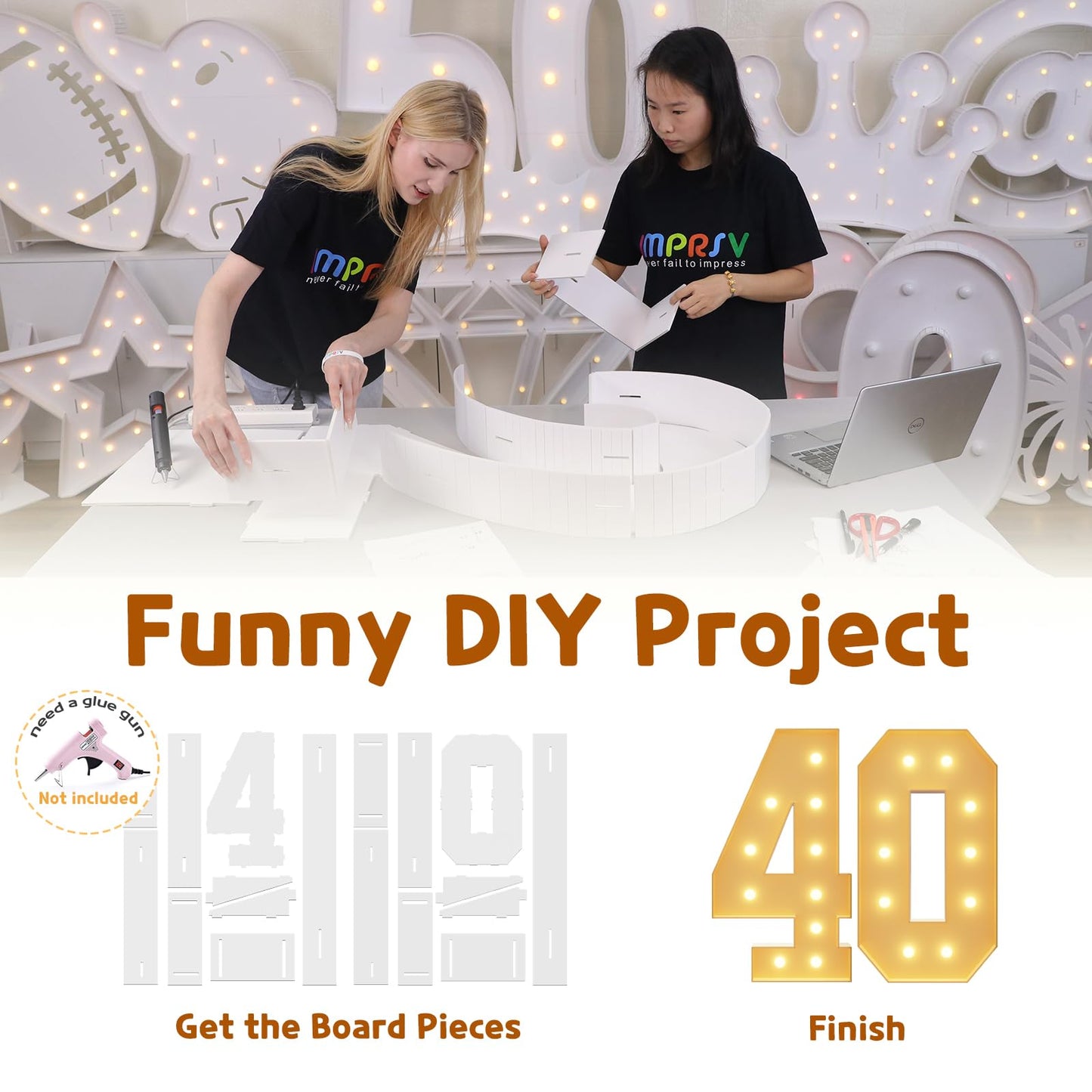 imprsv 4FT 40th Birthday Decorations for Women Men, Marquee Numbers 40