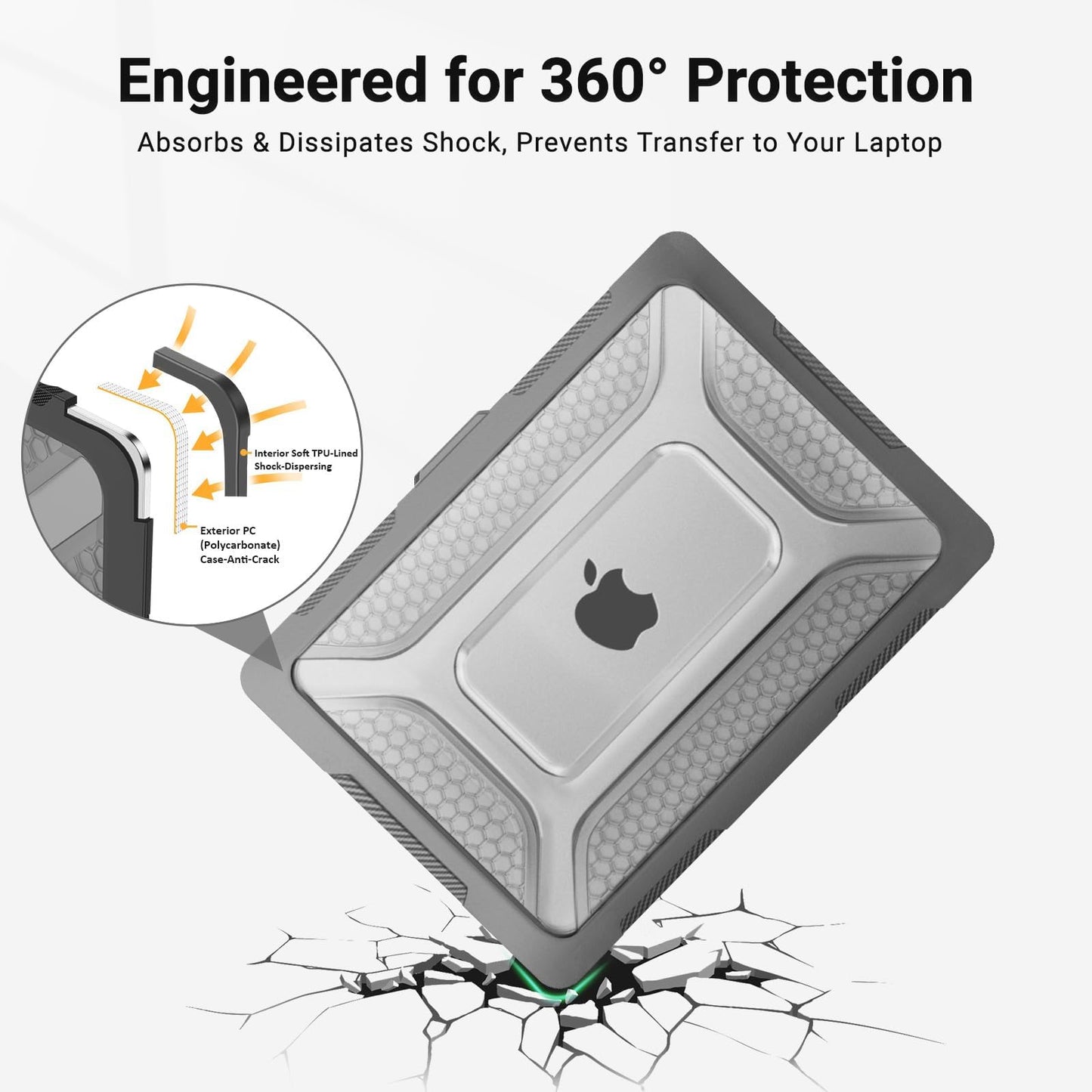 MOSISO Compatible with MacBook Air 13 inch Case M5 2026 M4 2025 M3 M2 2024-2022 A3449 A3240 A3113 A2681, 2 in 1 Kit Honeycomb Heavy Duty Hard Case with TPU Bumper for MacBook Air 13.6, Black
