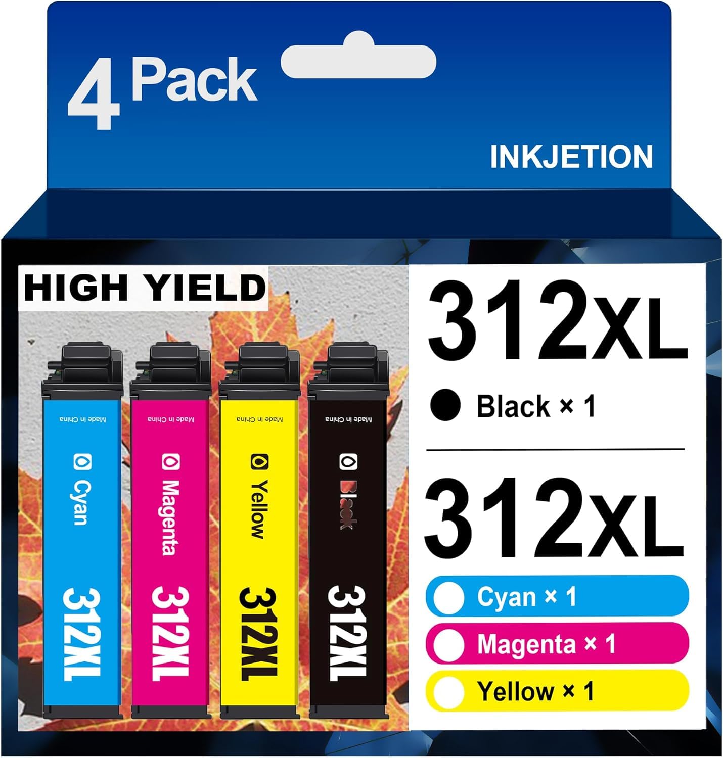 312XL Ink Cartridges Combo Pack Replacement (4-Pack, B/C/M/Y) Compatible 312XL 312 Ink Cartridges Remanufactured for Epson Expression Photo XP-15000 XP-8700 XP-8600 XP-8500 Inkjet Printers
