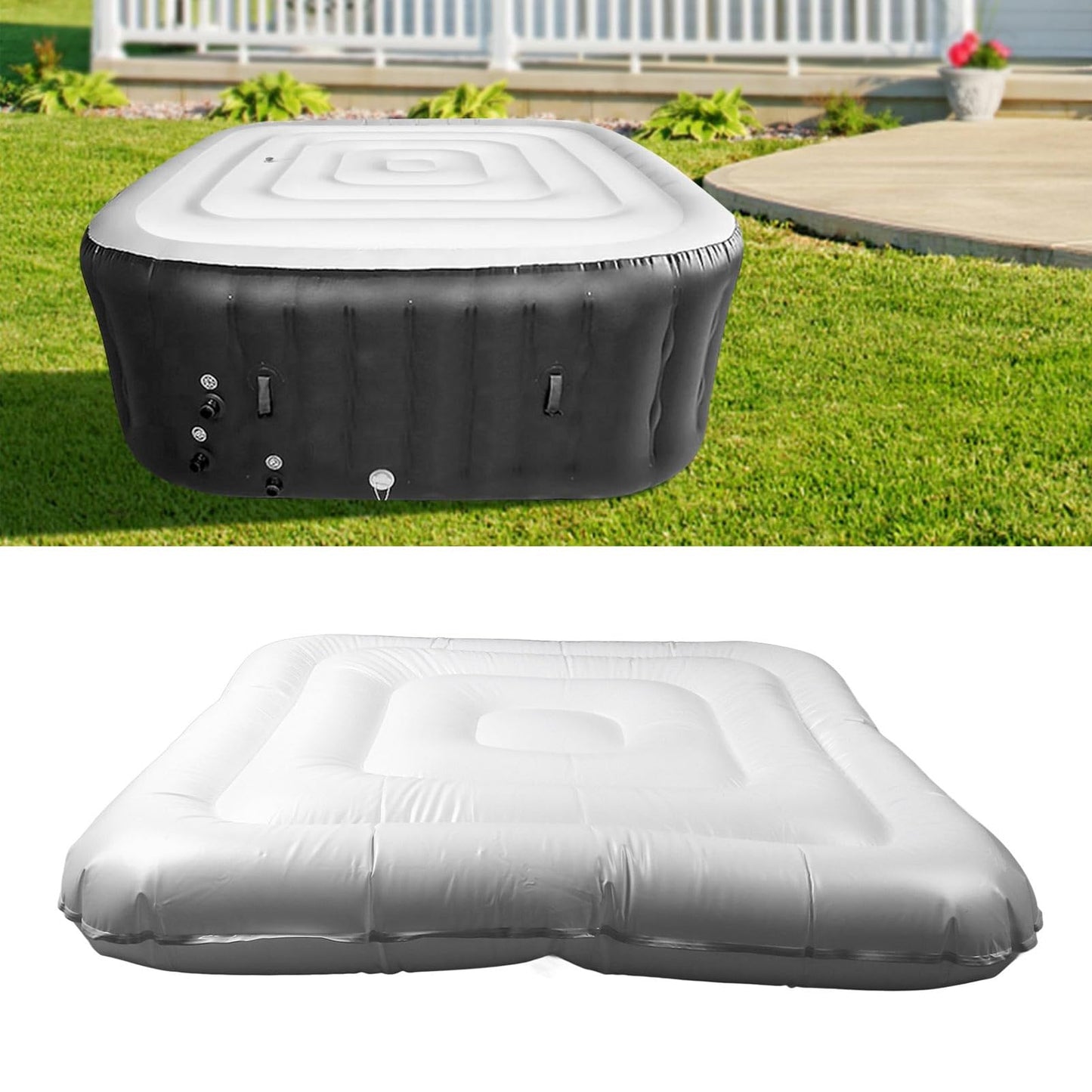Inflatable Hot Tub Cover, 4.2Ft Square Energy Saving Lid with Dustproof, Rainproof, Insulated, Prevent Freezing, PVC Foldable Protective Cover, for Outdoor