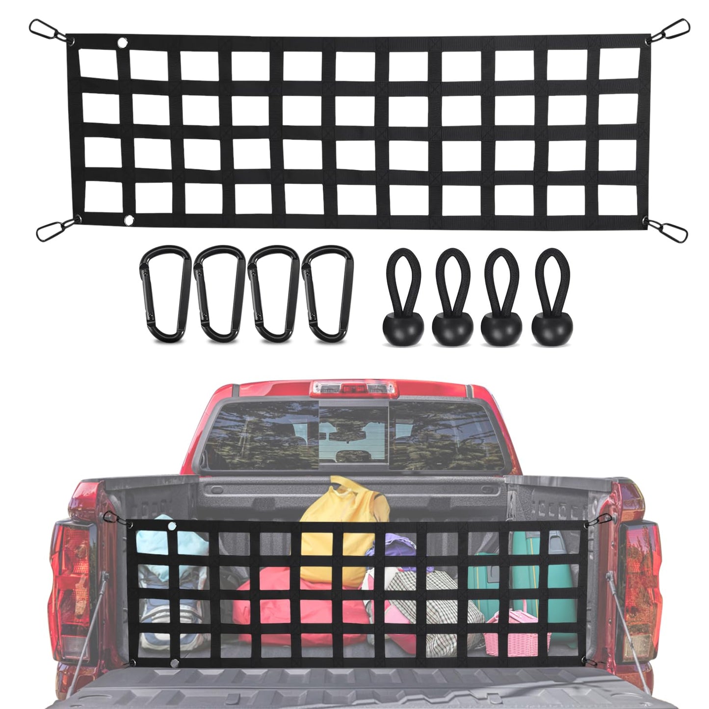 Tailgate Net for Pickup Truck Bed - Cargo Trucks Bed Divider for Full Size Truck 60'' x 18'' (Black) - Bully Mesh Tail gate Competible with Chevy, Ford, Tacoma, Toyota, Ram