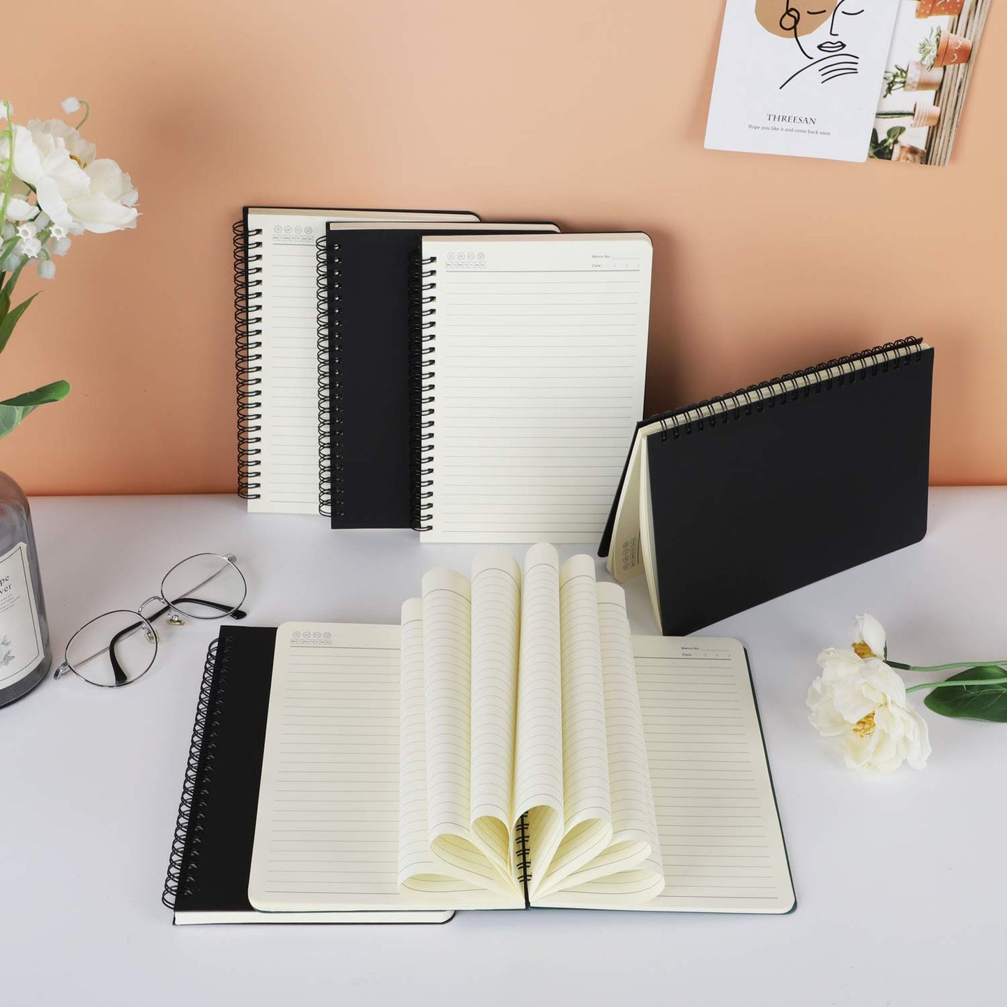 EUSOAR Spiral Notebook College, A5 12packs 5.5x8.3" 120 Pages Lined Travel Writing Notebooks Journal, Memo Notepad Sketchbook, Students College Office Business Subject Diary Ruled Book Journal-Black
