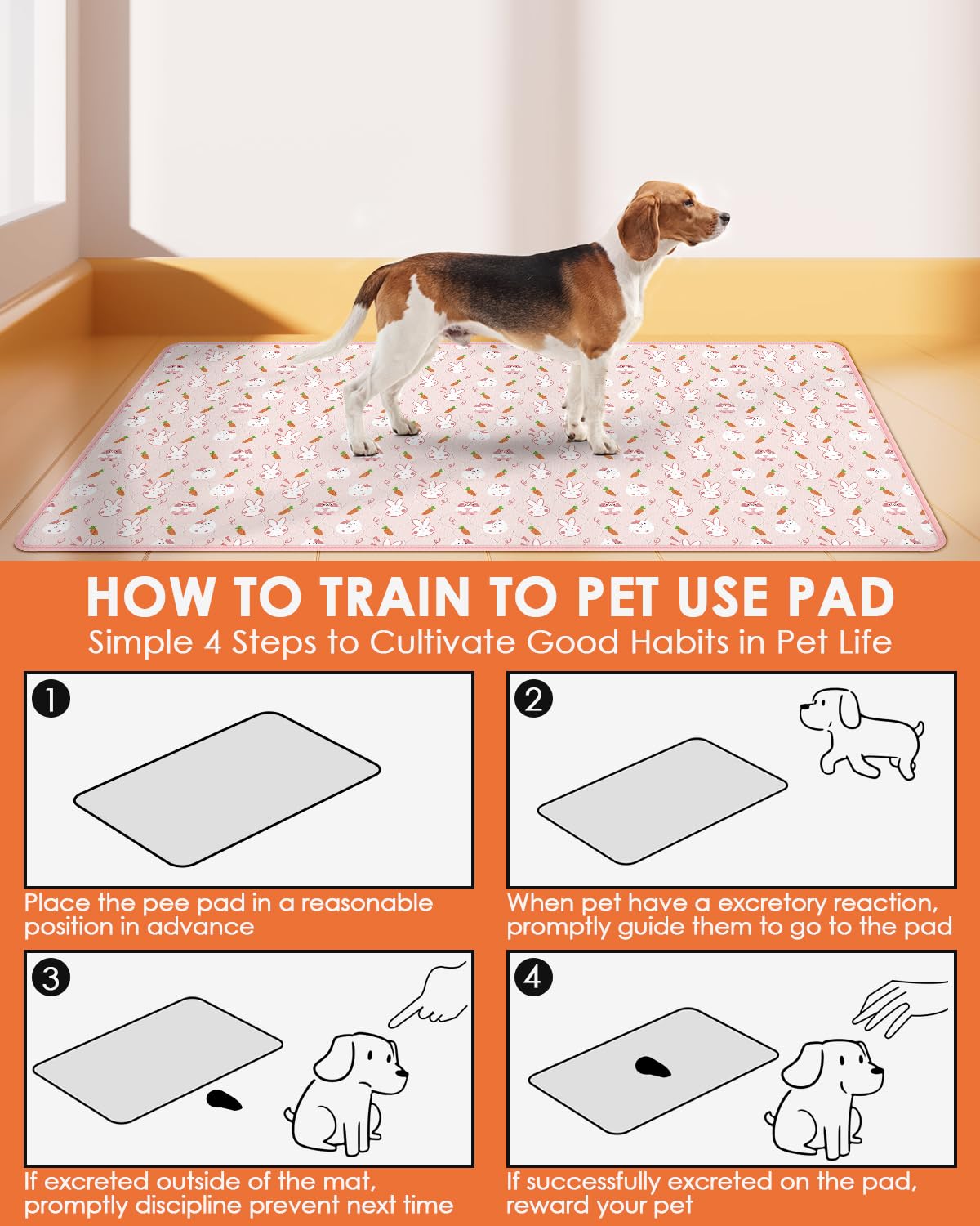 Bissap 4 Packs Guinea Pig Cage Liners, 47''X24'' Washable Guinea Pig Pee Pads Non Slip Reusable Fast and Super Absorbent Bedding for Small Animals Rabbit Hamster Chinchillas Rat - Pink