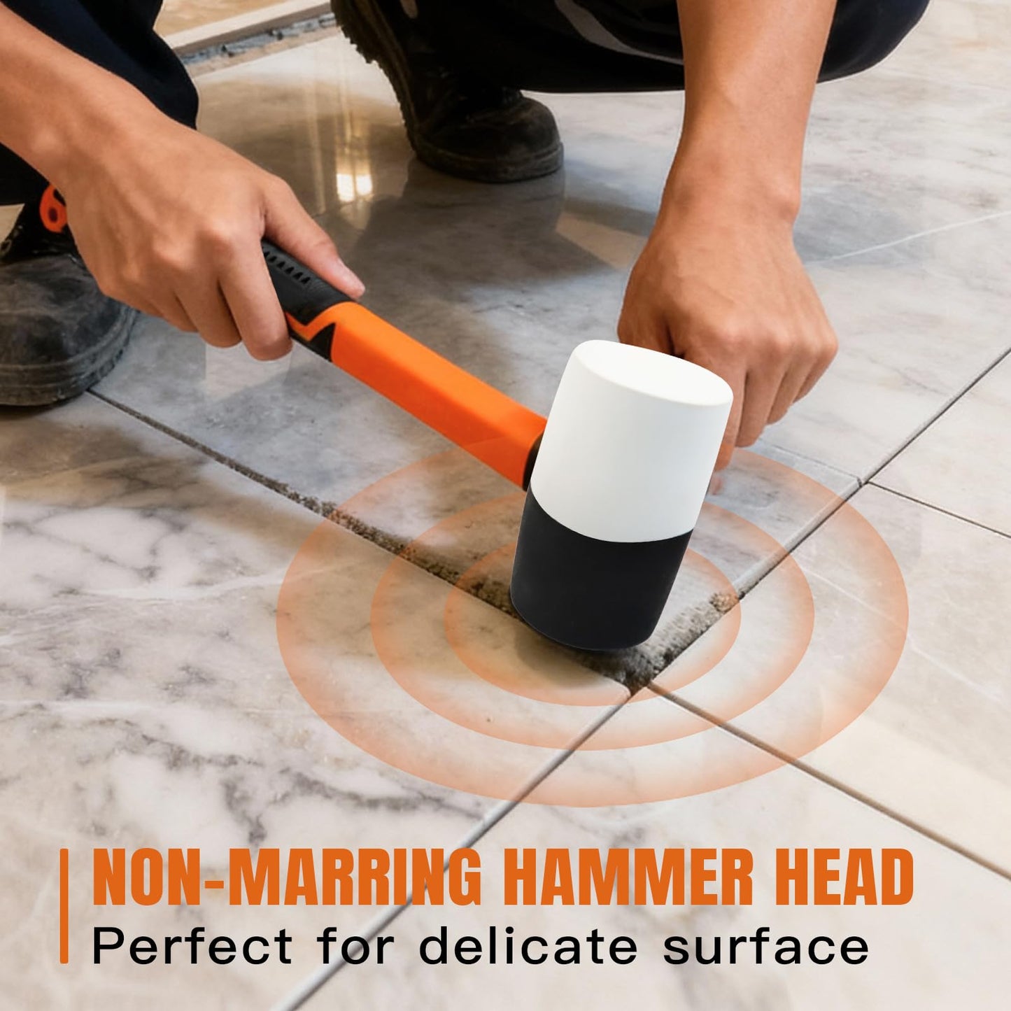 TOOLUTION 4 Piece Rubber Mallet Set - Soft Mallet for Flooring Woodworking - Non-marring Rubber Hammer with Fiberglass Handle