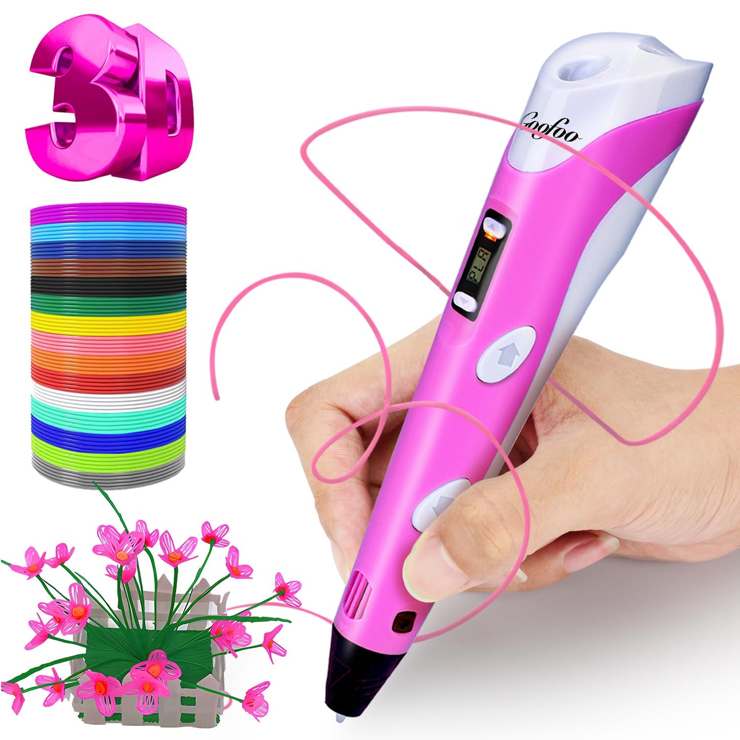 3D Pen for Kids, 3D Printing Pen Printer with 150ft PLA Filament Refills, 3-Dimensional Drawing Craft Art Set, stylo Impression 3-D Crayon Pencil Doodler, Gift for Boy Girl Teenager (P62-2, Purple)